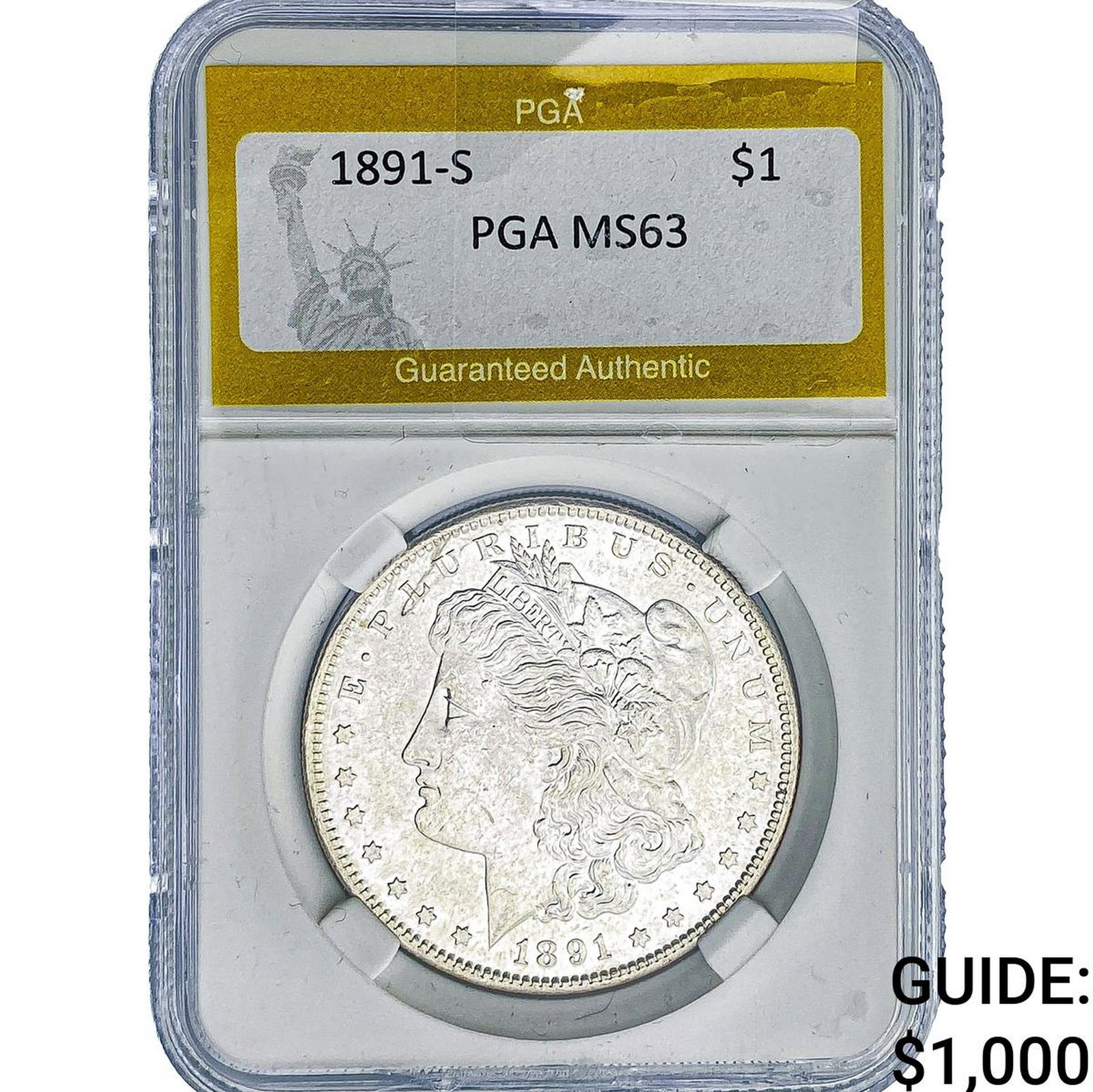 1891-S Morgan Silver Dollar PGA MS63: 1891-S Morgan Silver Dollar PGA MS63