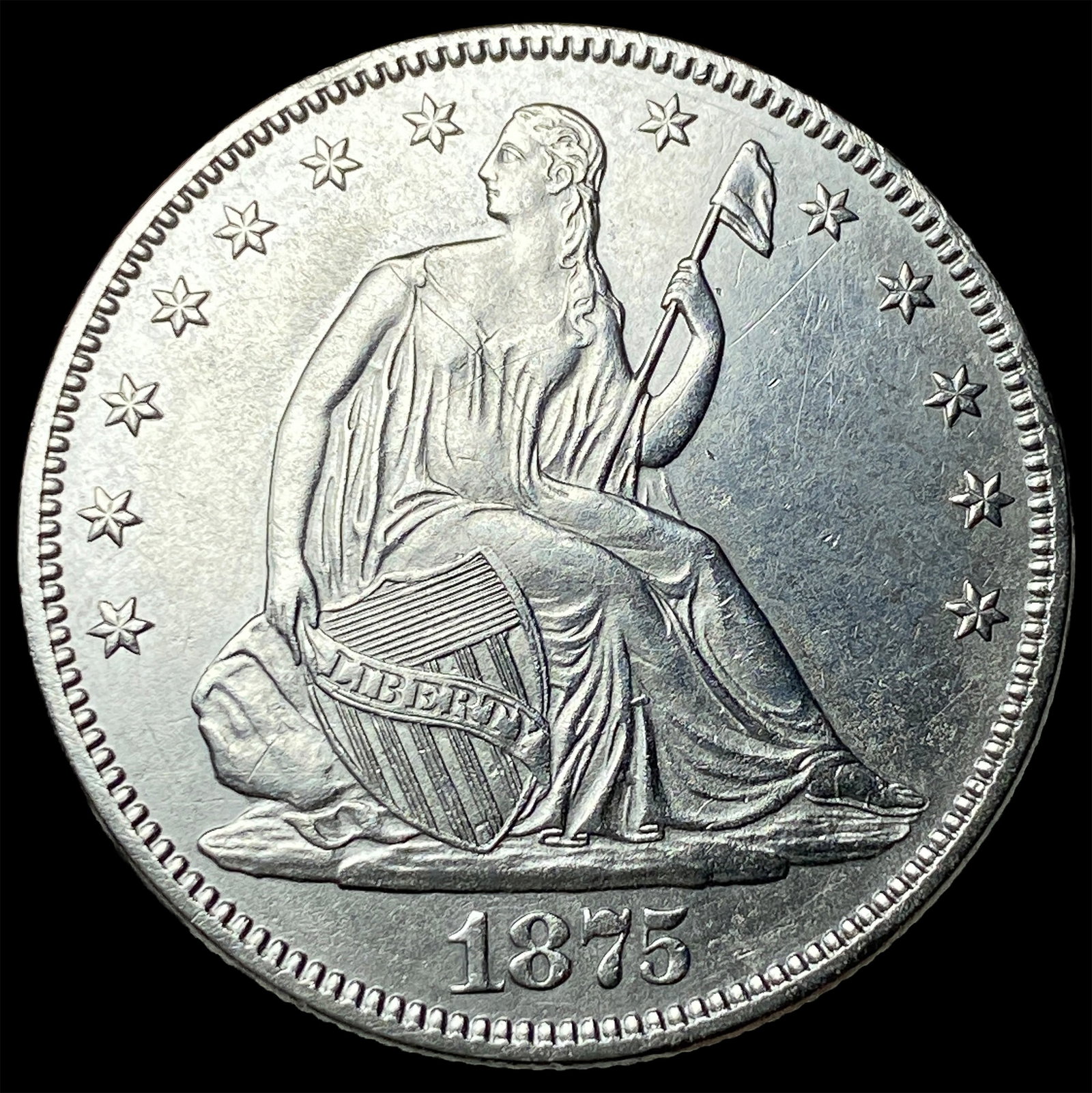 1875 Silver Seated Liberty Half Dollar CLOSELY UNCIRCULATED: 1875 Silver Seated Liberty Half Dollar CLOSELY UNCIRCULATED