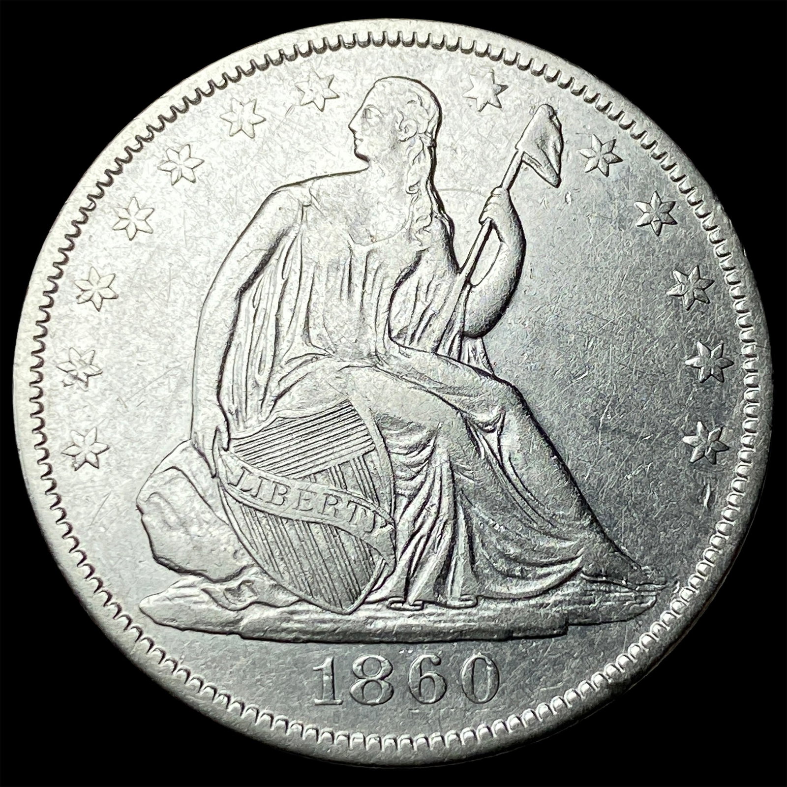 1860-O Silver Seated Liberty Half Dollar CLOSELY UNCIRCULATED: 1860-O Silver Seated Liberty Half Dollar CLOSELY UNCIRCULATED