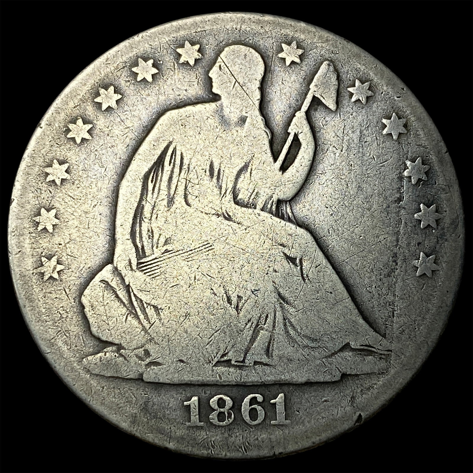 1861-O Silver Seated Liberty Half Dollar NICELY CIRCULATED: 1861-O Silver Seated Liberty Half Dollar NICELY CIRCULATED