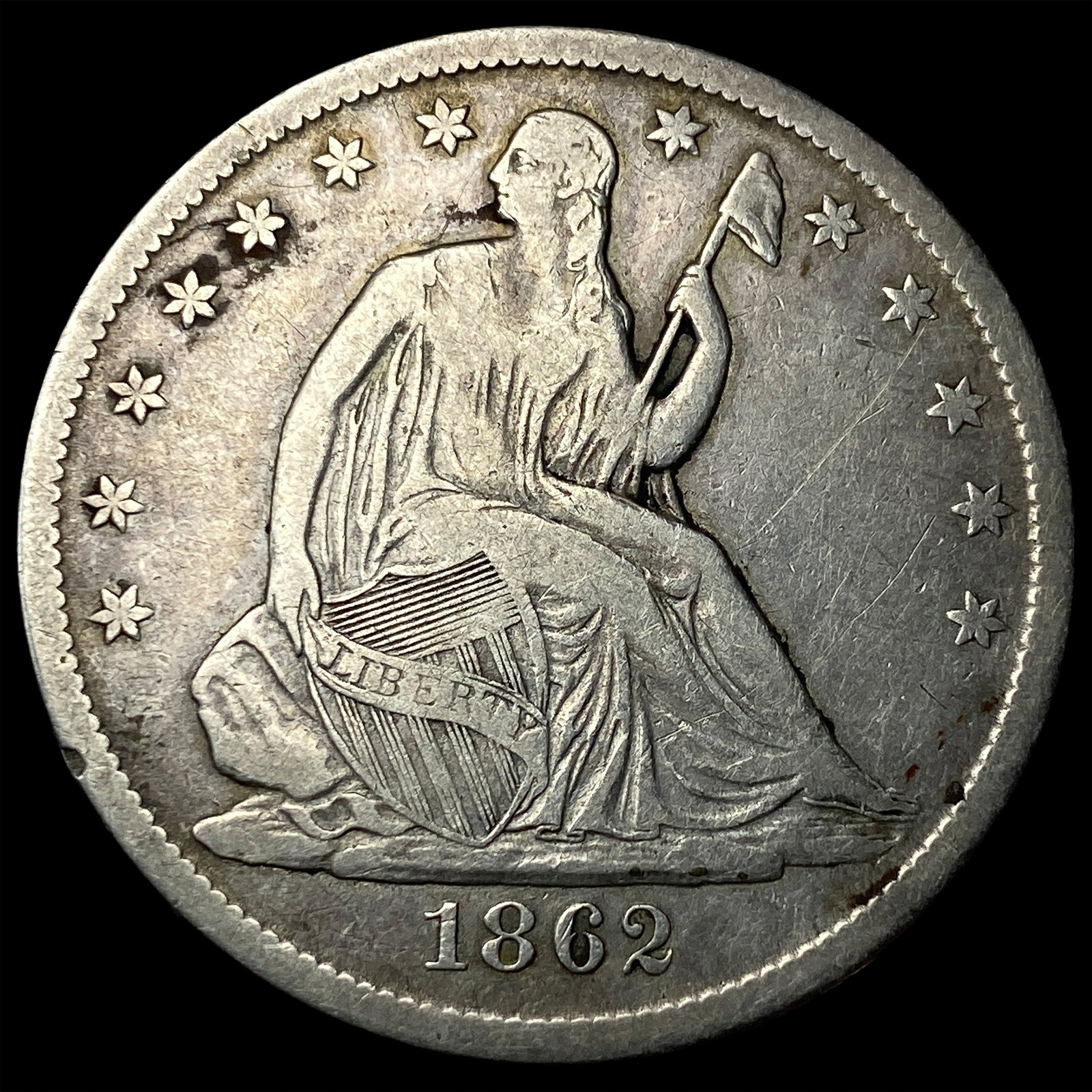 1862-S Silver Seated Liberty Half Dollar NEARLY UNCIRCULATED (1 of 2)