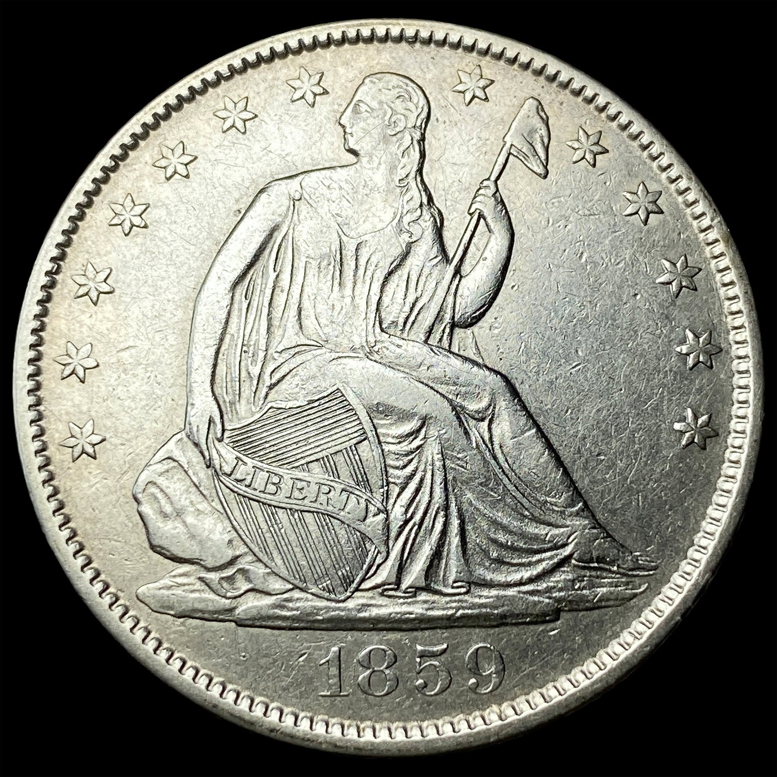 1859-O Silver Seated Liberty Half Dollar CLOSELY UNCIRCULATED: 1859-O Silver Seated Liberty Half Dollar CLOSELY UNCIRCULATED