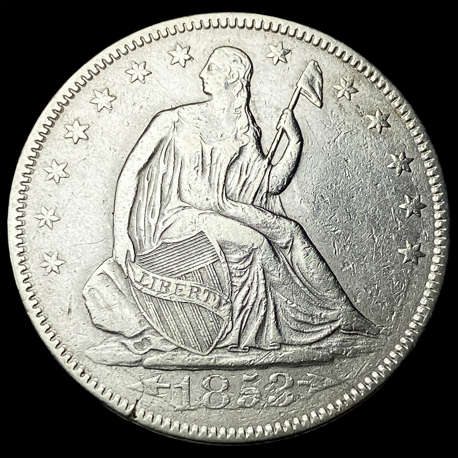 1853 Arrows/Rays Silver Seated Liberty Half Dollar CLOSELY UNCIRCULATED: 1853 Arrows/Rays Silver Seated Liberty Half Dollar CLOSELY UNCIRCULATED