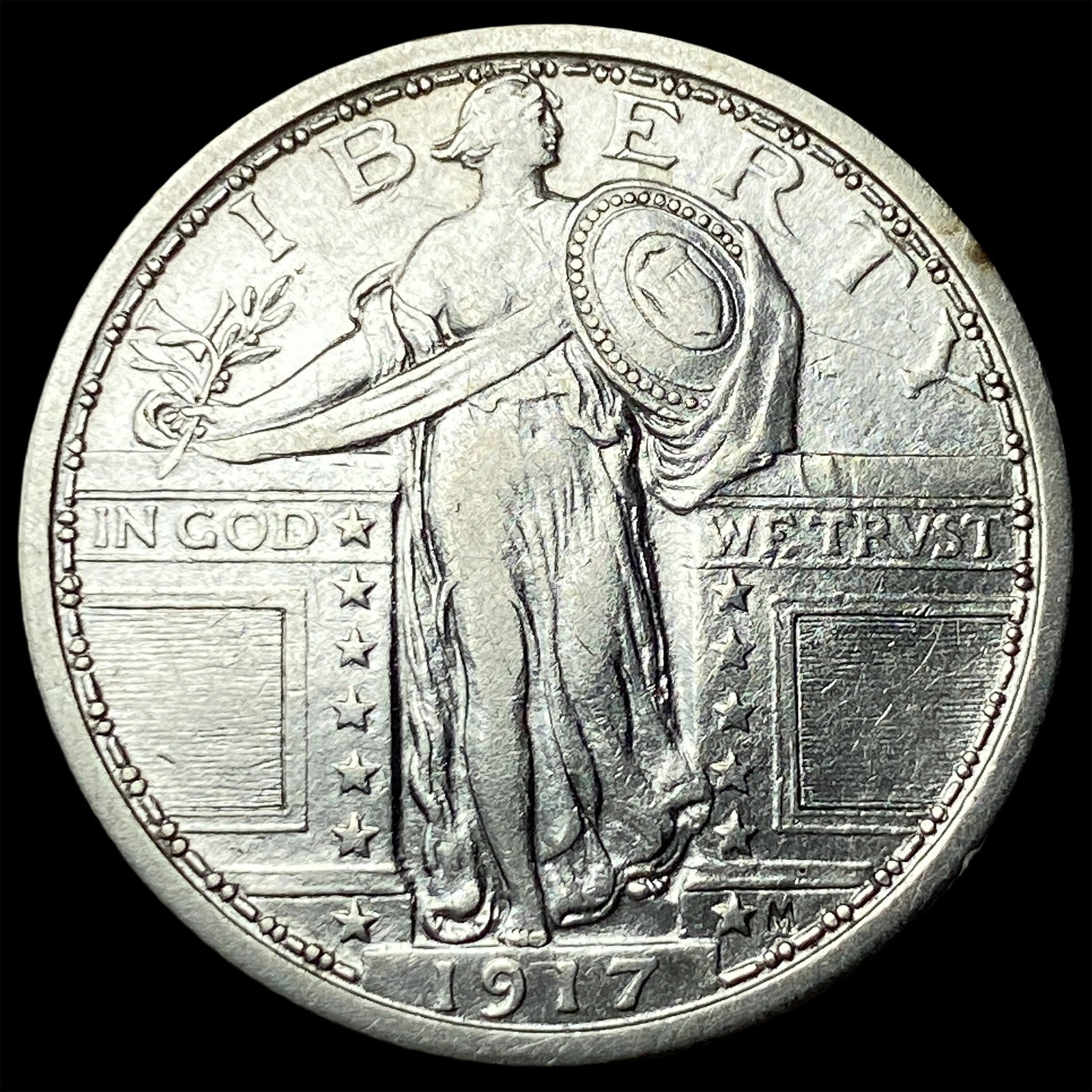1917 Type 1 Standing Liberty Quarter CLOSELY UNCIRCULATED: 1917 Type 1 Standing Liberty Quarter CLOSELY UNCIRCULATED