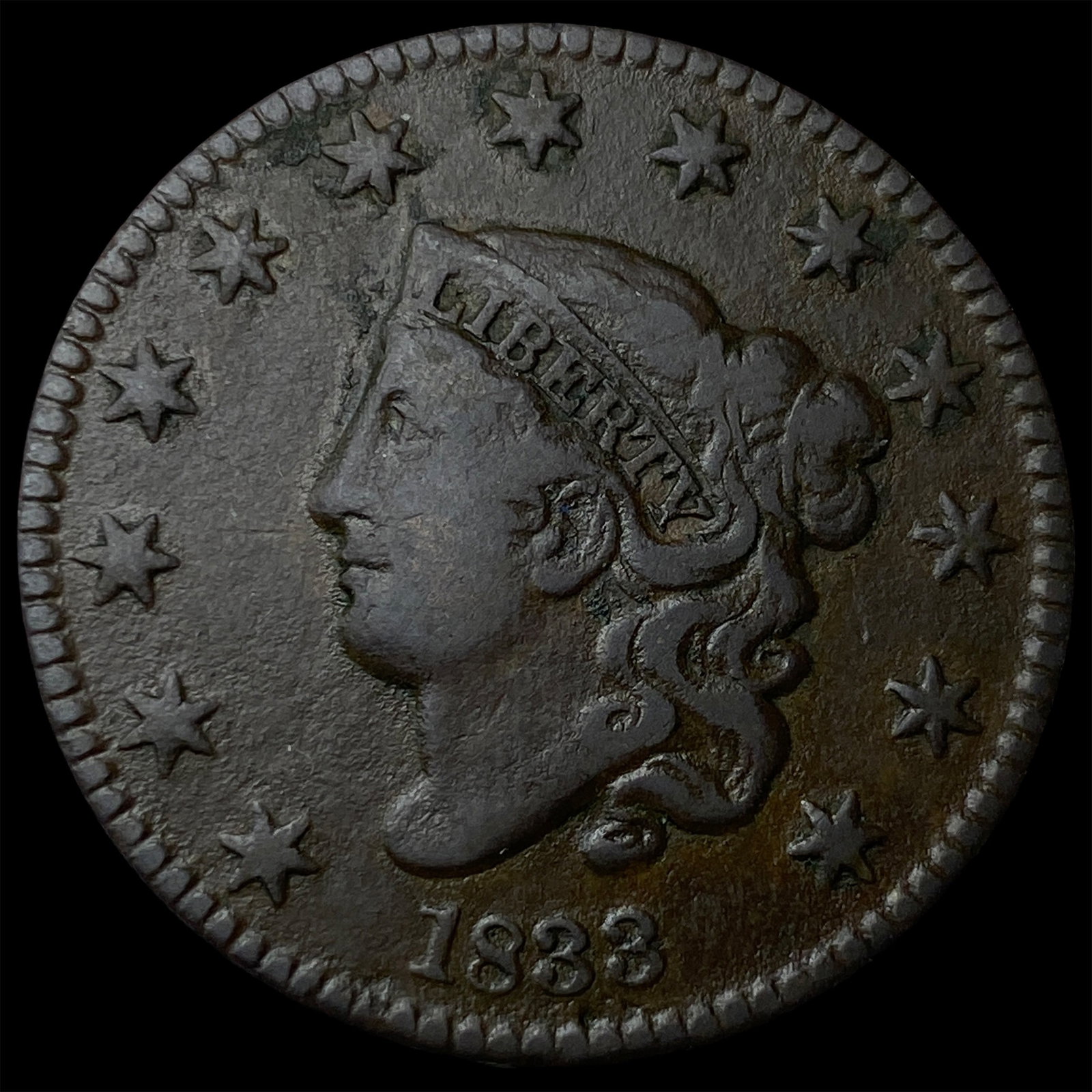 1833 Coronet Head Large Cent CLOSELY UNCIRCULATED: 1833 Coronet Head Large Cent CLOSELY UNCIRCULATED