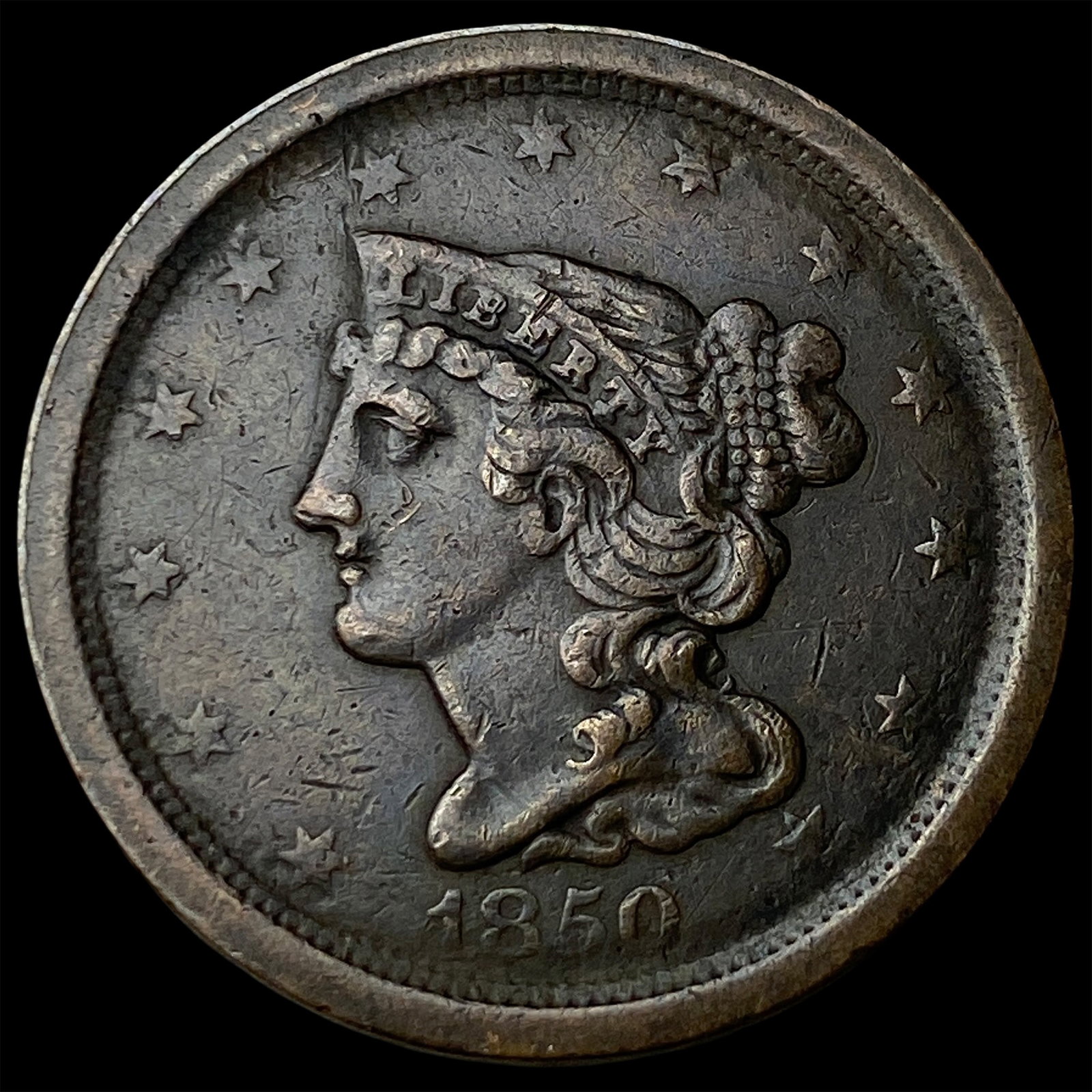 1850 Braided Hair Half Cent CLOSELY UNCIRCULATED (1 of 2)