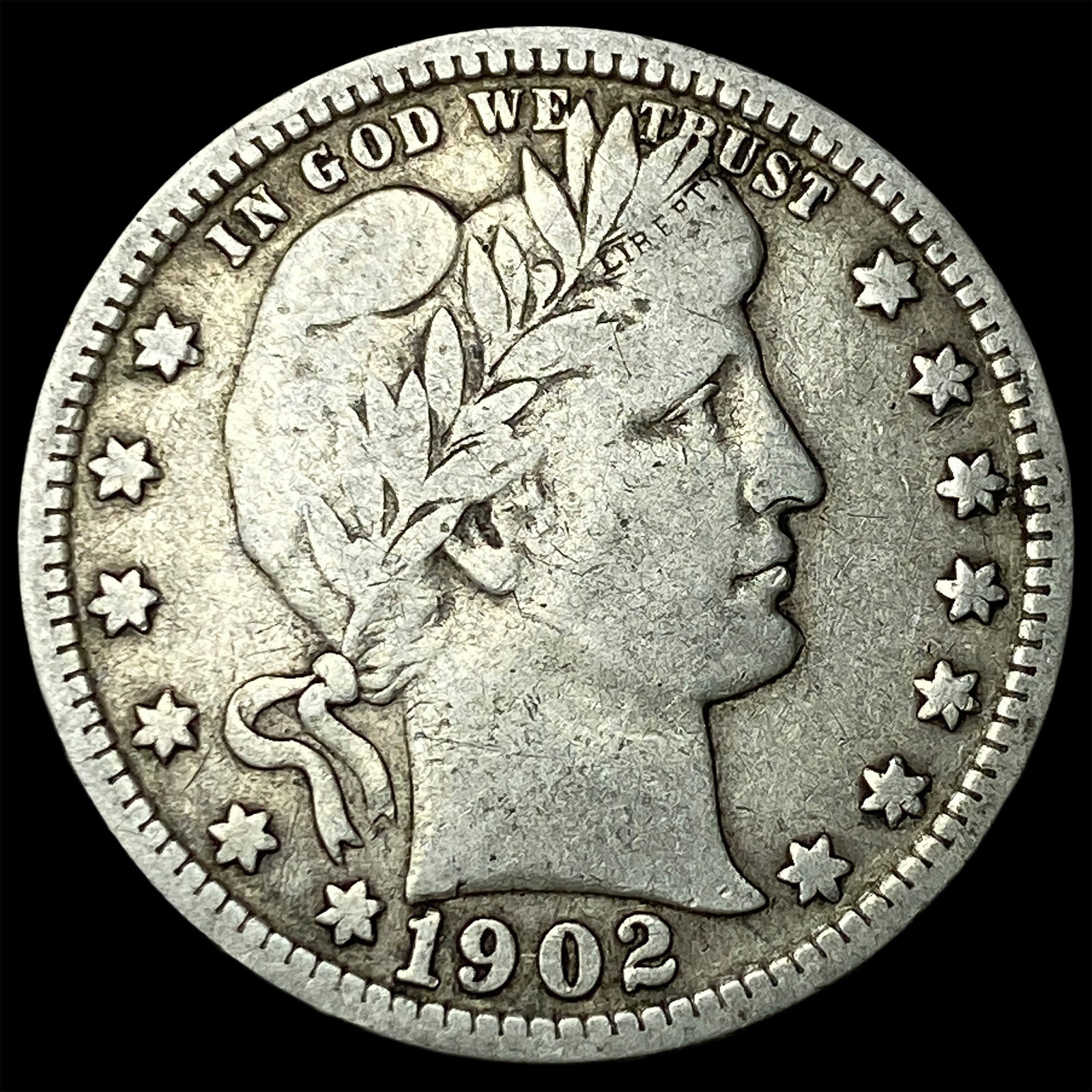 1902-S Silver Barber Quarter NICELY CIRCULATED (1 of 2)