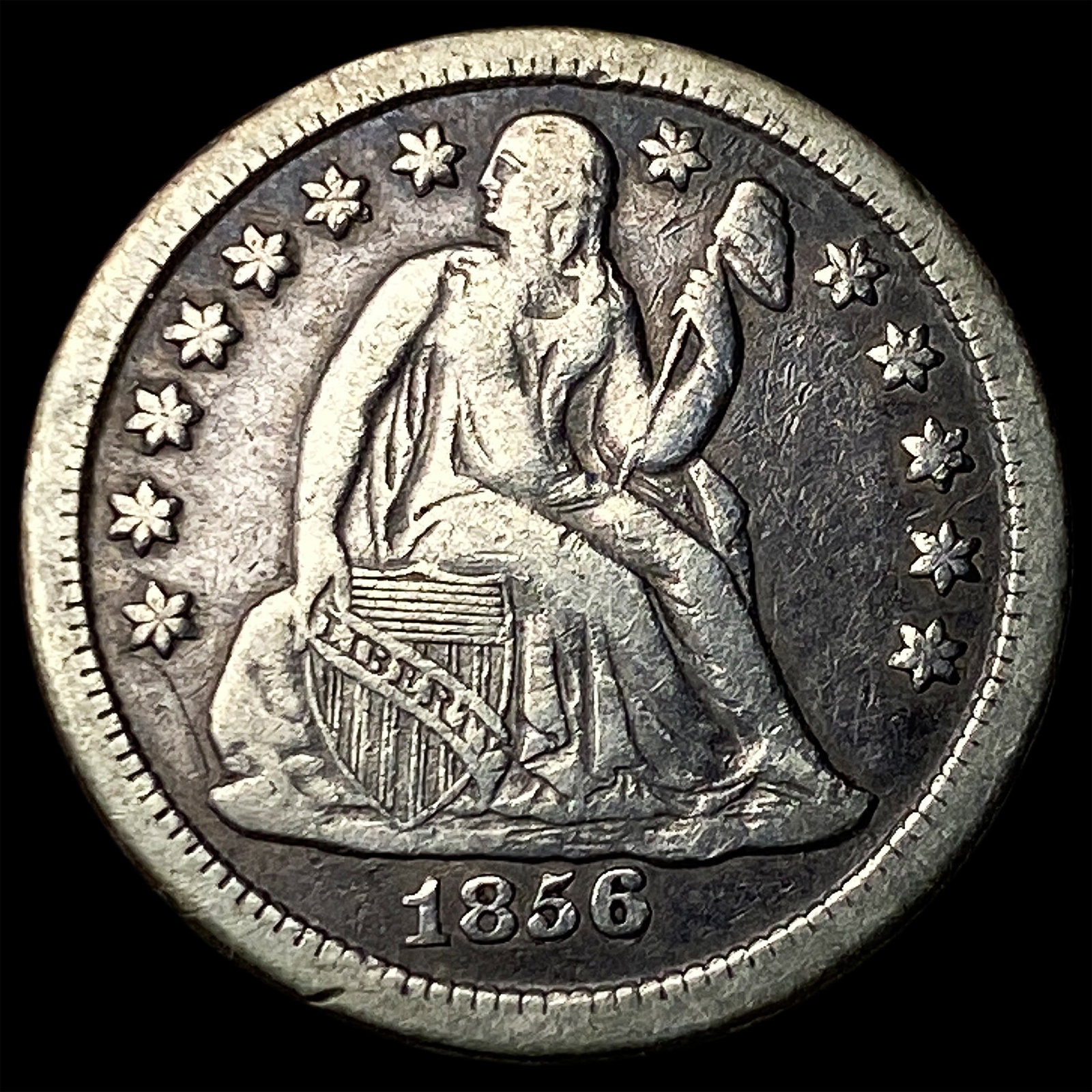1856-O Silver Seated Liberty Dime ABOUT UNCIRCULATED (1 of 2)