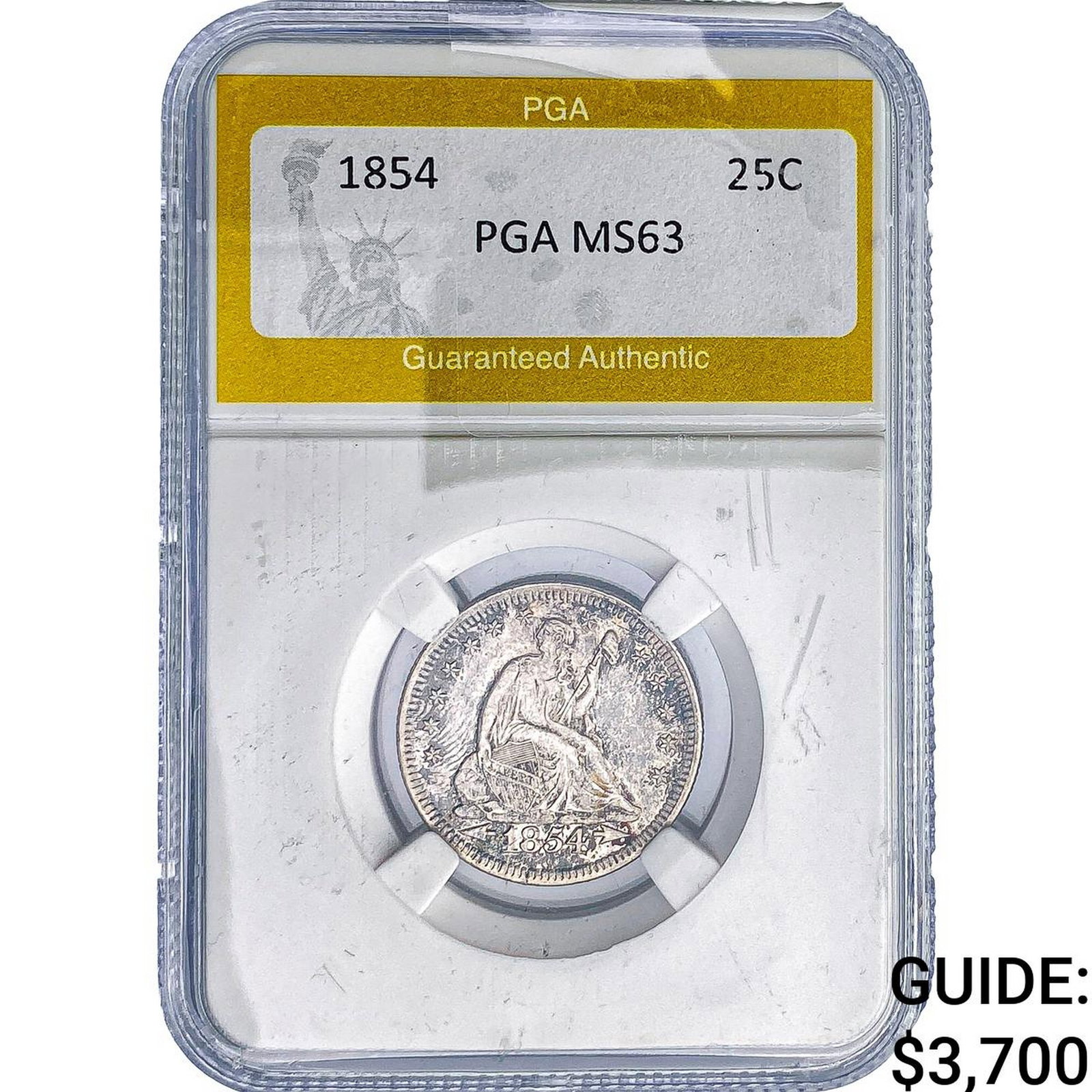 1854 Seated Liberty Quarter PGA MS63: 1854 Seated Liberty Quarter PGA MS63