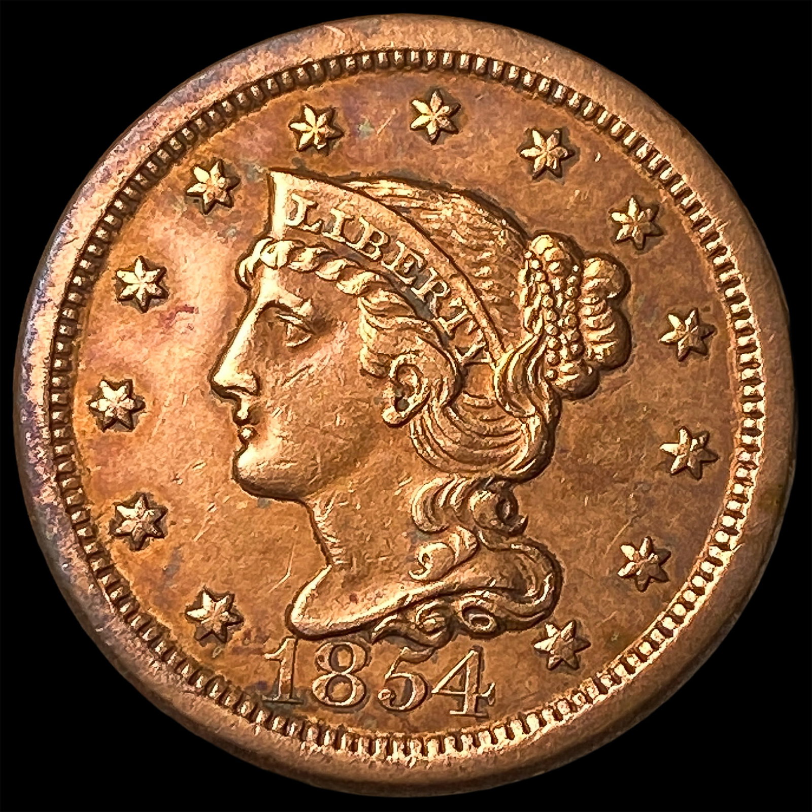 1854 Braided Hair Large Cent CLOSELY UNCIRCULATED (1 of 2)