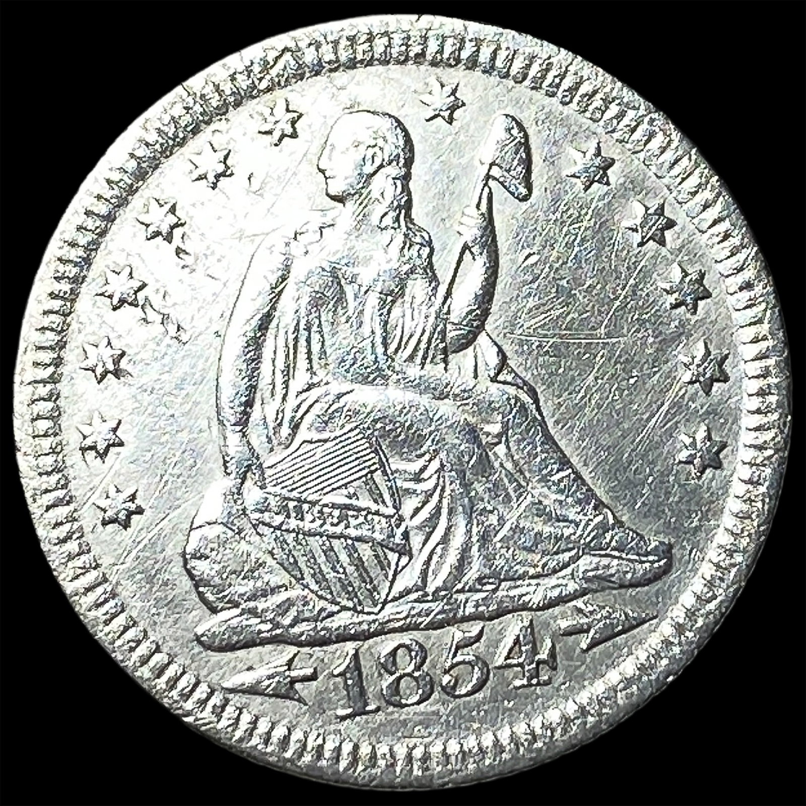 1854 Arrows Seated Liberty Quarter CLOSELY UNCIRCULATED: 1854 Arrows Seated Liberty Quarter CLOSELY UNCIRCULATED