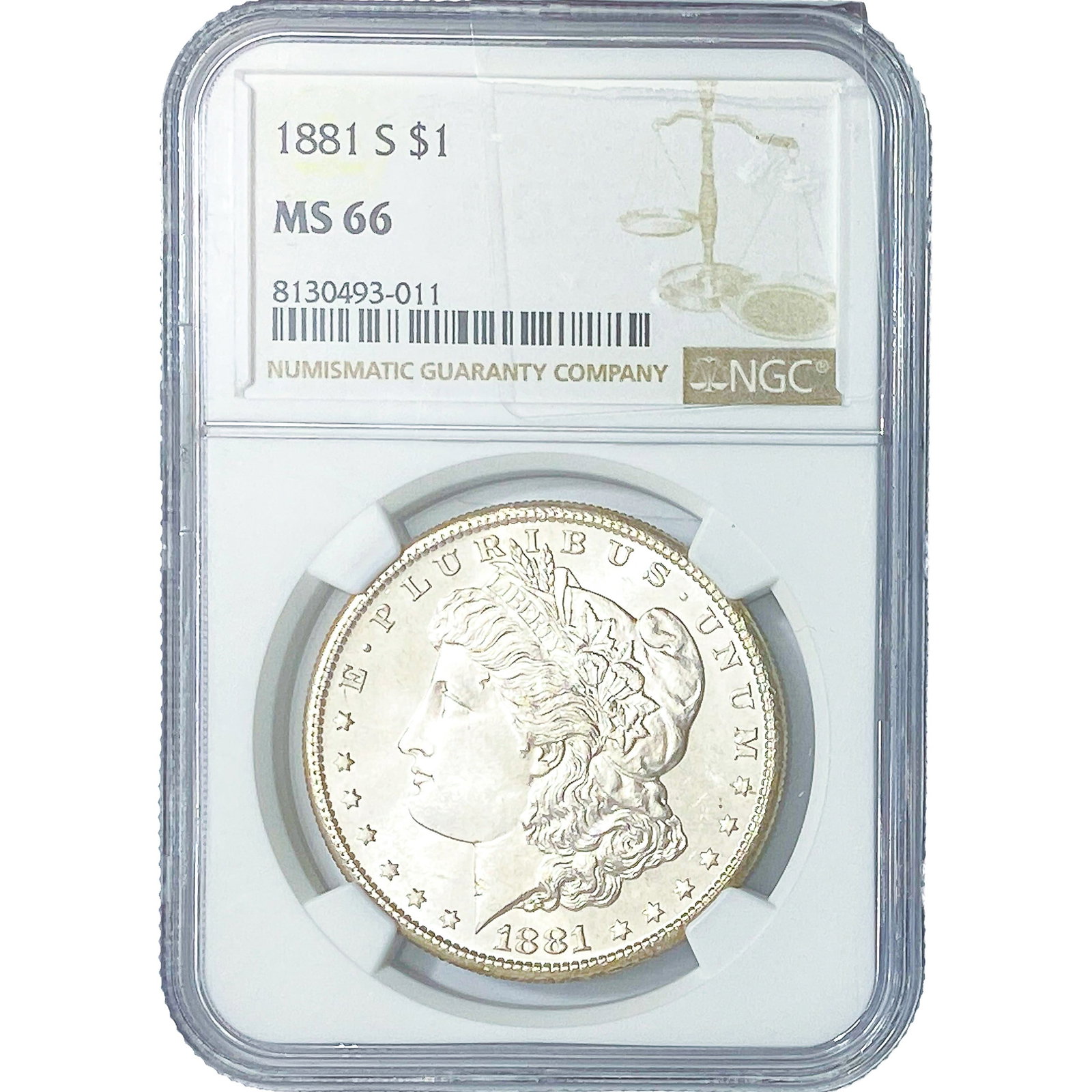 1881-S Morgan Silver Dollar NGC MS66: 1881-S Morgan Silver Dollar NGC MS66