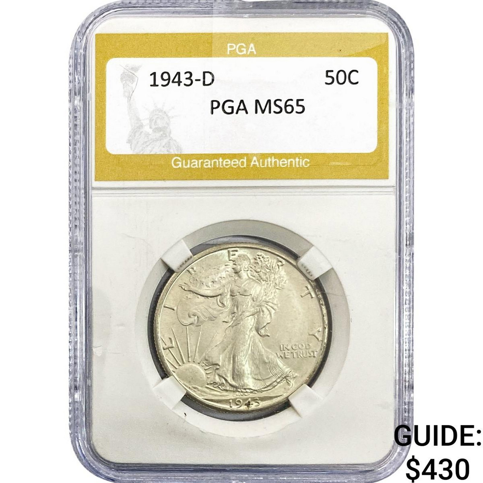 1943-D Walking Liberty Half Dollar PGA MS65: 1943-D Walking Liberty Half Dollar PGA MS65