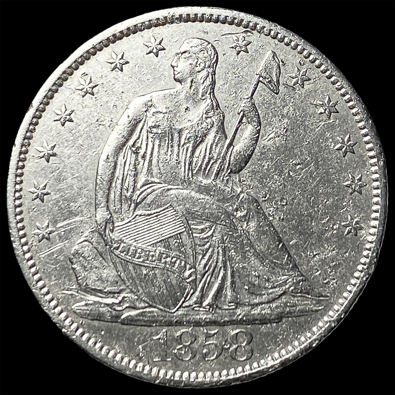 1858-O Silver Seated Liberty Half Dollar CLOSELY UNCIRCULATED (1 of 2)