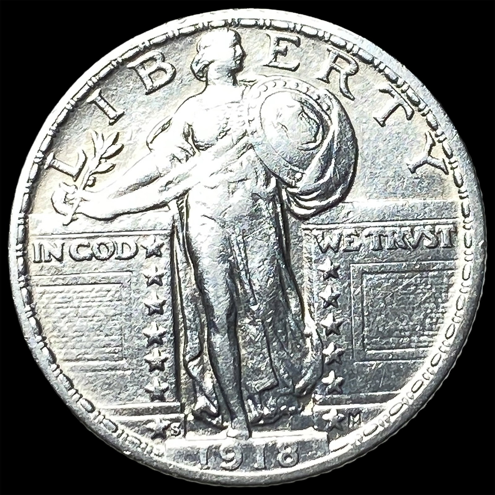 1918-S Silver Standing Liberty Quarter CLOSELY UNCIRCULATED: 1918-S Silver Standing Liberty Quarter CLOSELY UNCIRCULATED