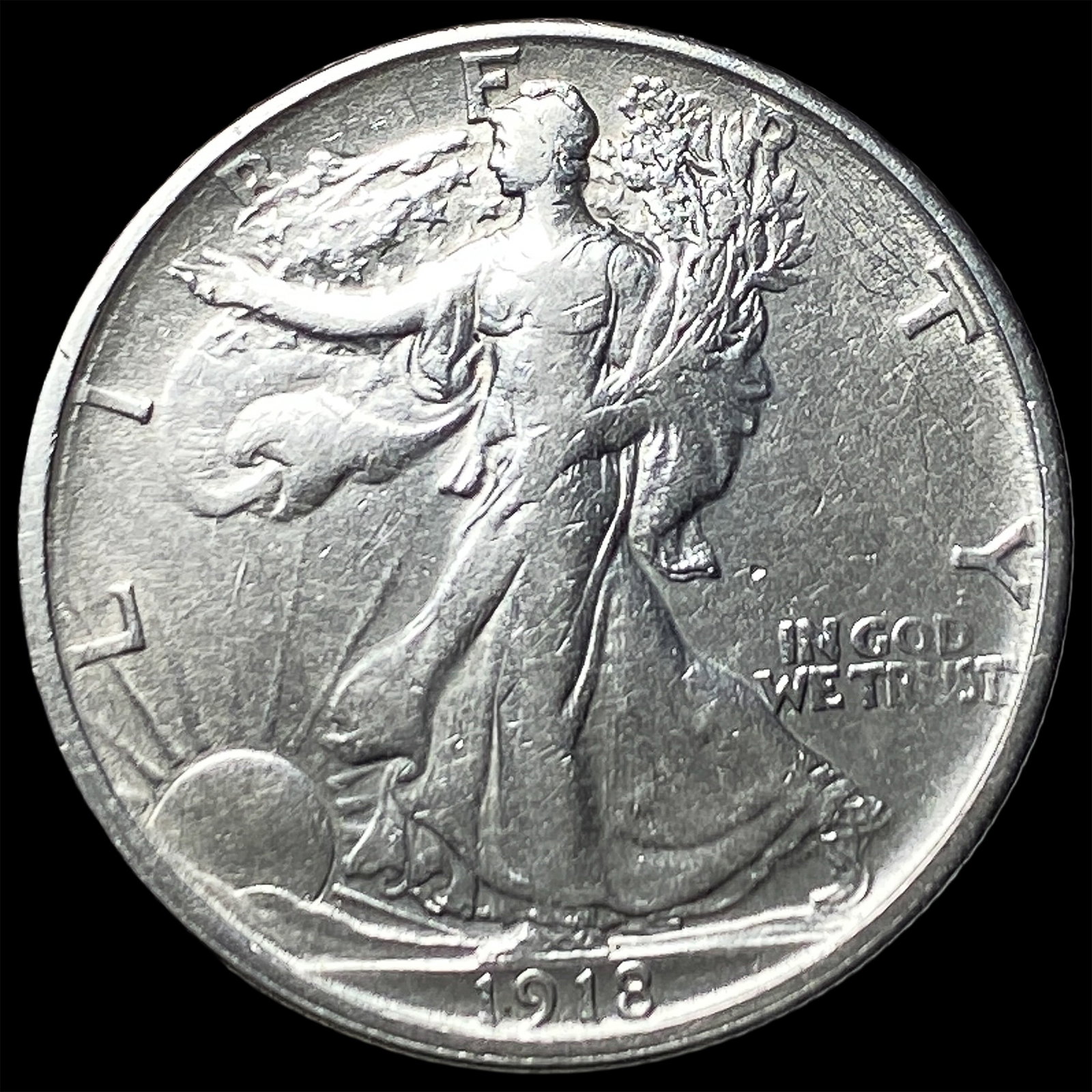 1918-S Silver Walking Liberty Half Dollar NEARLY UNCIRCULATED (1 of 2)