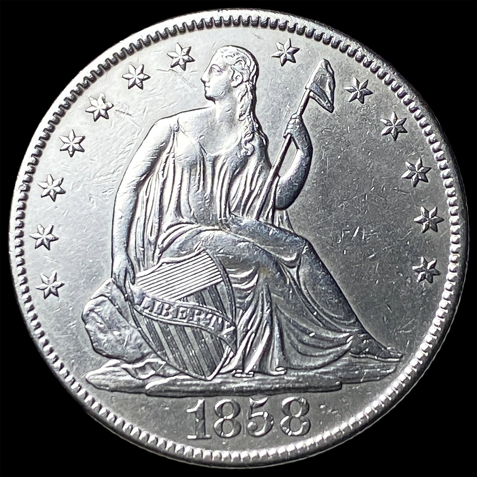 1858-O Silver Half Dollar CLOSELY UNCIRCULATED (1 of 2)