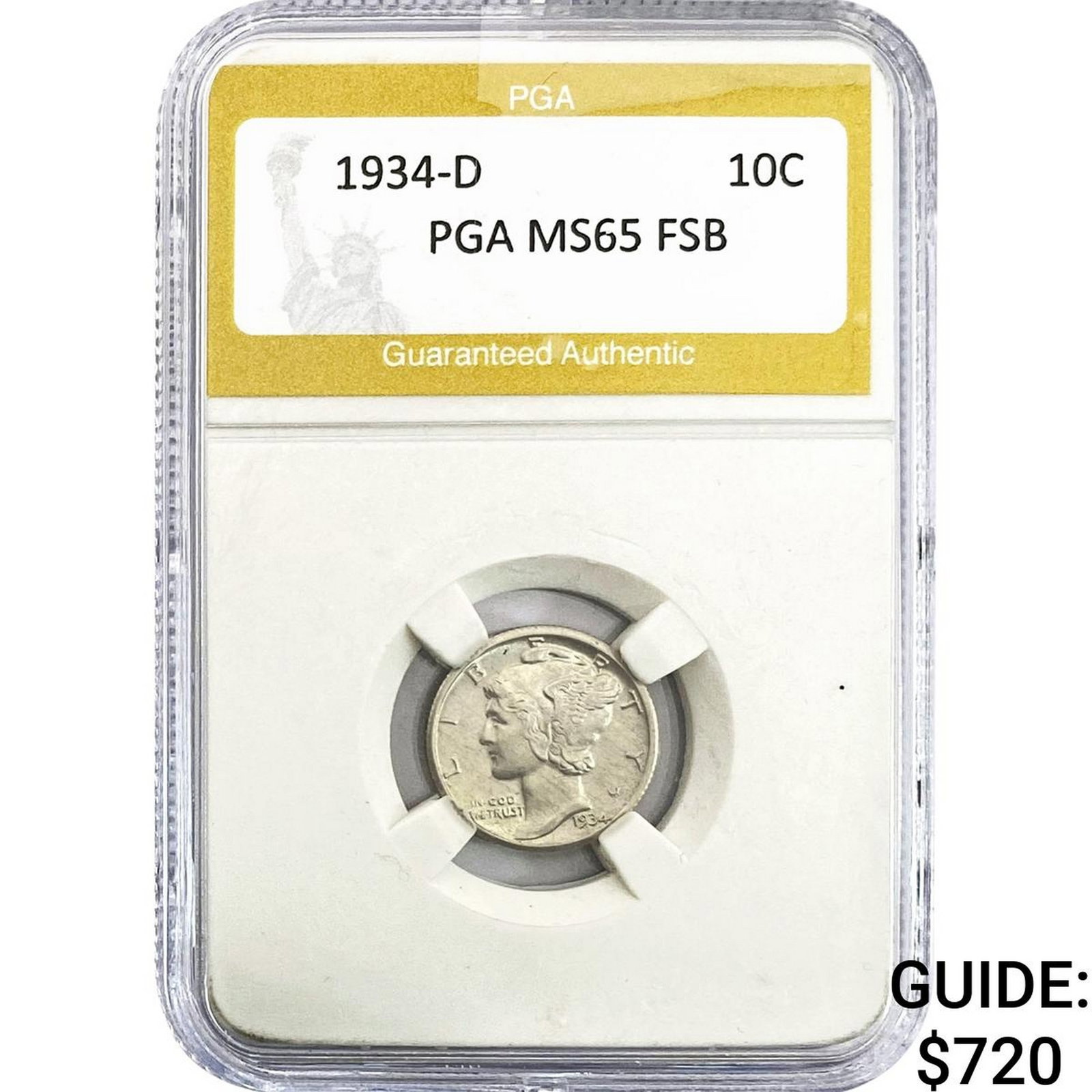 1934-D Mercury Silver Dime PGA MS65 FSB (1 of 2)
