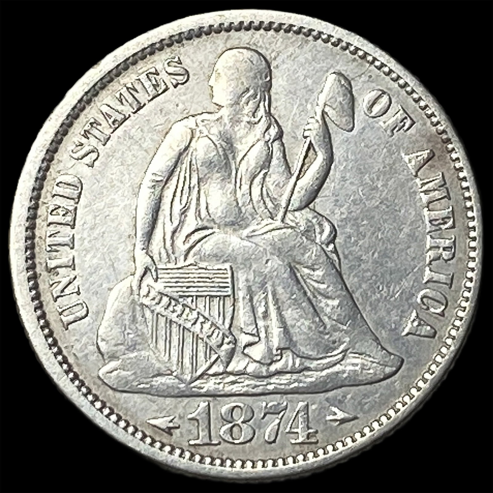 1874 Seated Liberty Dime CLOSELY UNCIRCULATED (1 of 2)