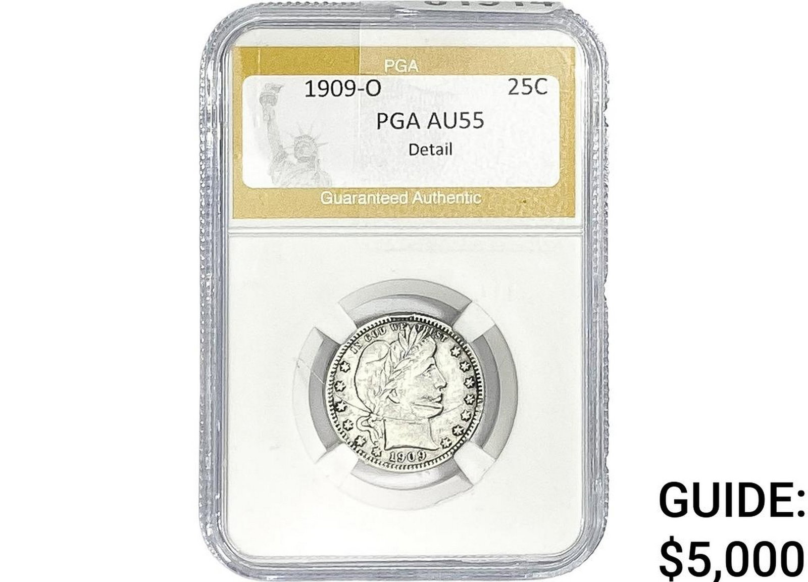 1909-O Barber Quarter PGA AU55 Detail (1 of 2)