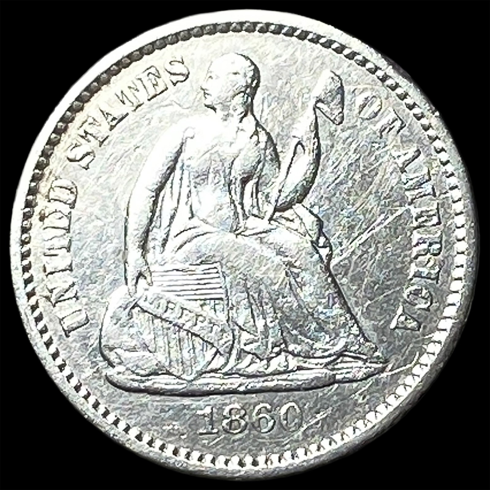 1860 Silver Seated Liberty Half Dime NEARLY UNCIRCULATED (1 of 2)