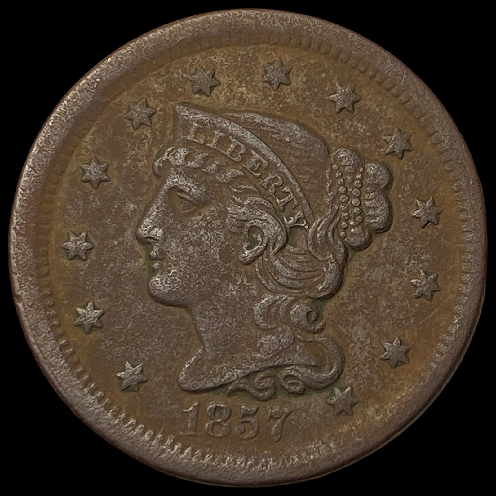 1857 Braided Hair Large Cent NEARLY UNCIRCULATED (1 of 2)