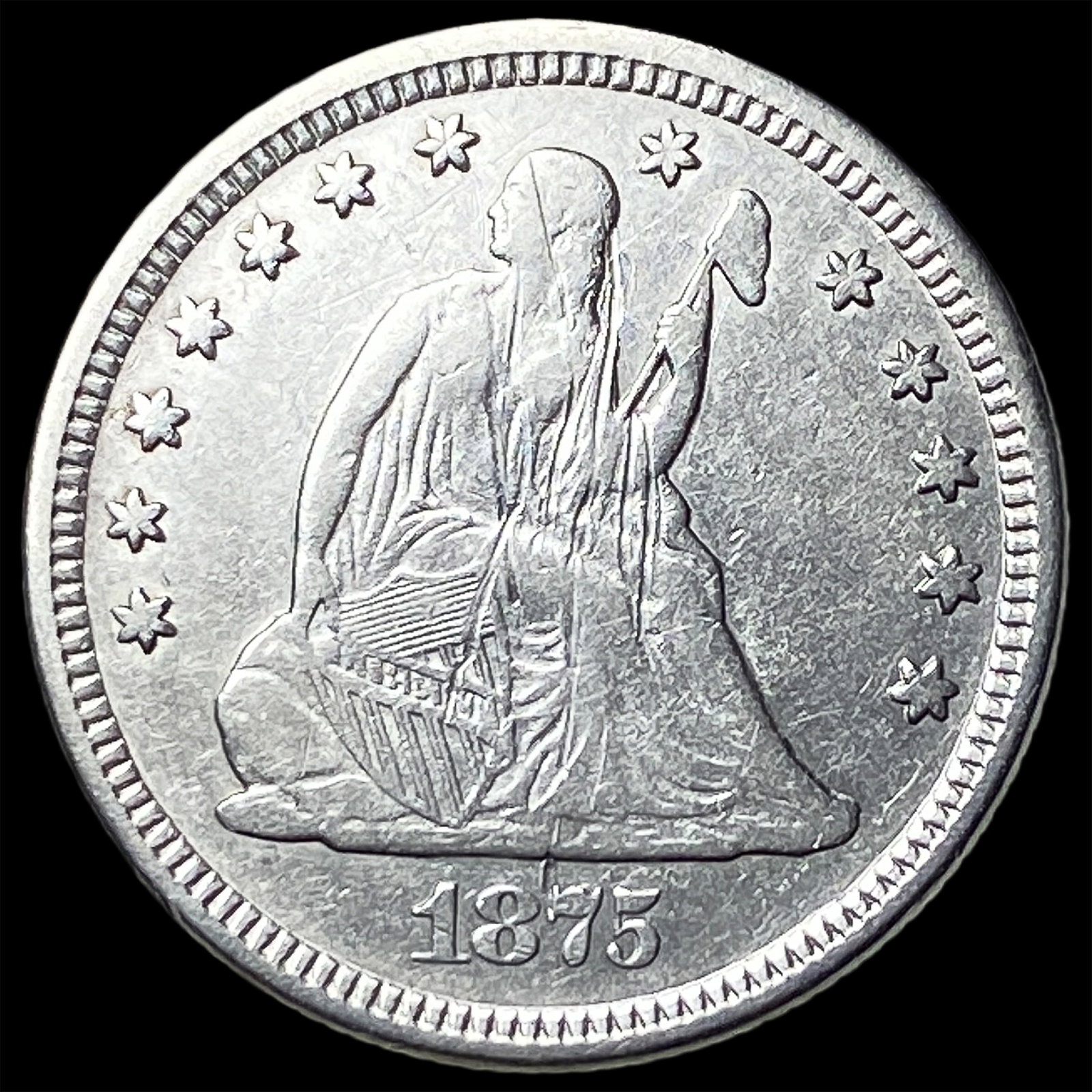 1875 Silver Seated Liberty Quarter NEARLY UNCIRCULATED: 1875 Silver Seated Liberty Quarter NEARLY UNCIRCULATED