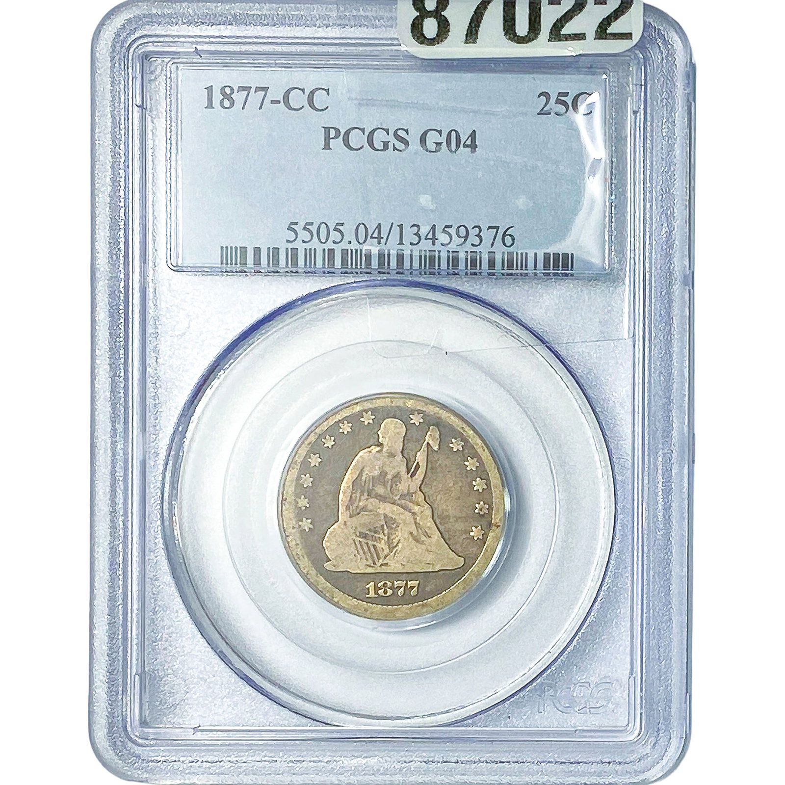 1877-CC Seated Liberty Quarter PCGS G04: 1877-CC Seated Liberty Quarter PCGS G04