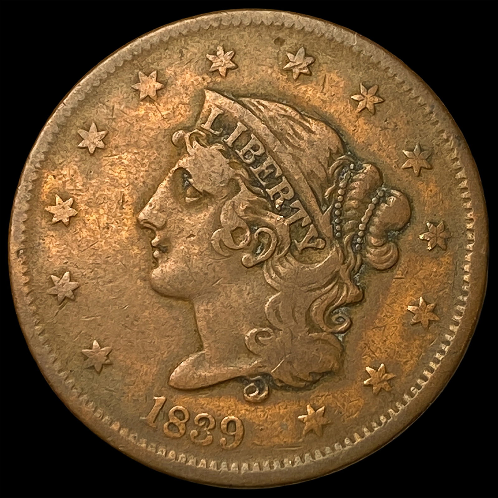1839 Braided Hair Large Cent LIGHTLY CIRCULATED (1 of 2)