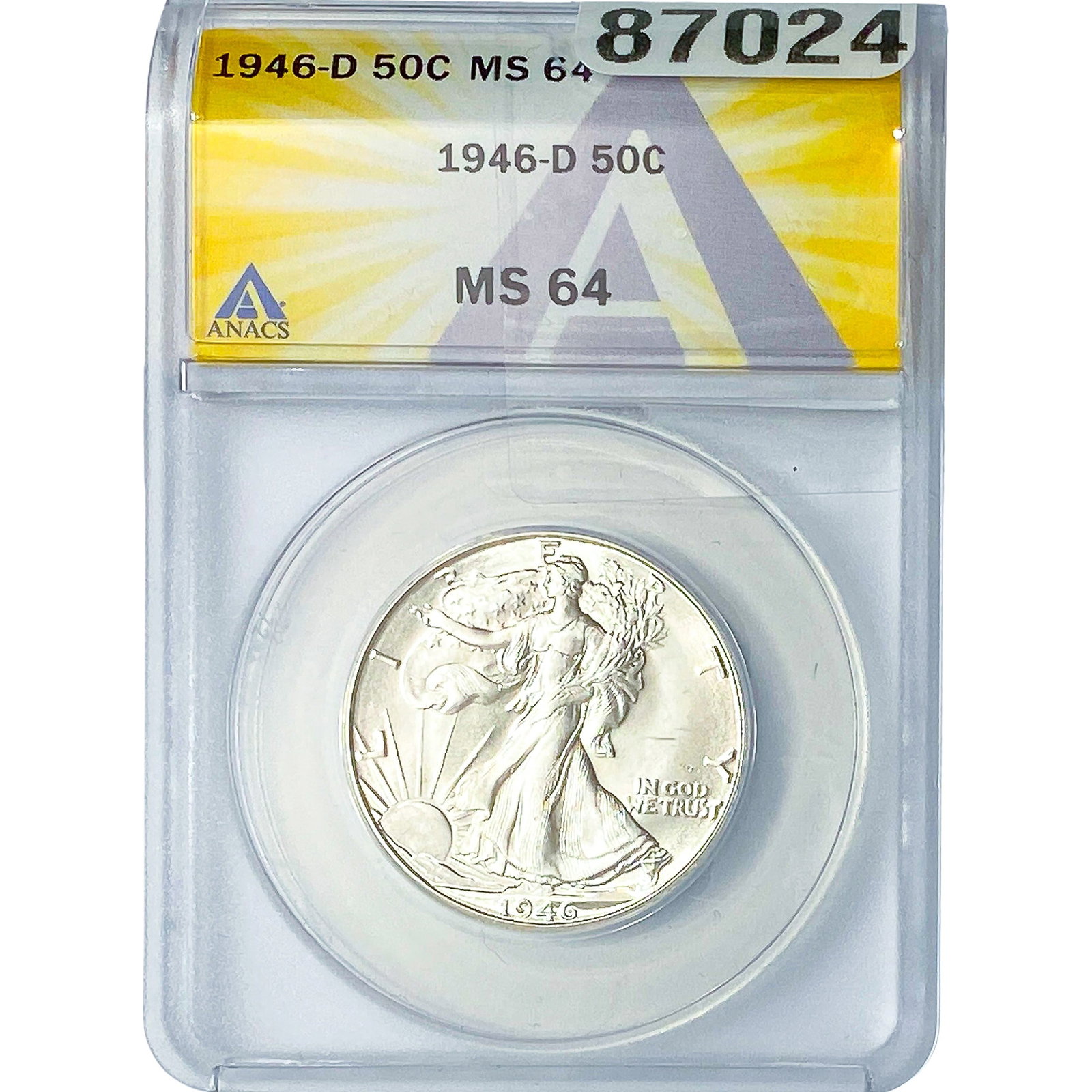 1946-D Walking Liberty Half Dollar ANACS MS64: 1946-D Walking Liberty Half Dollar ANACS MS64