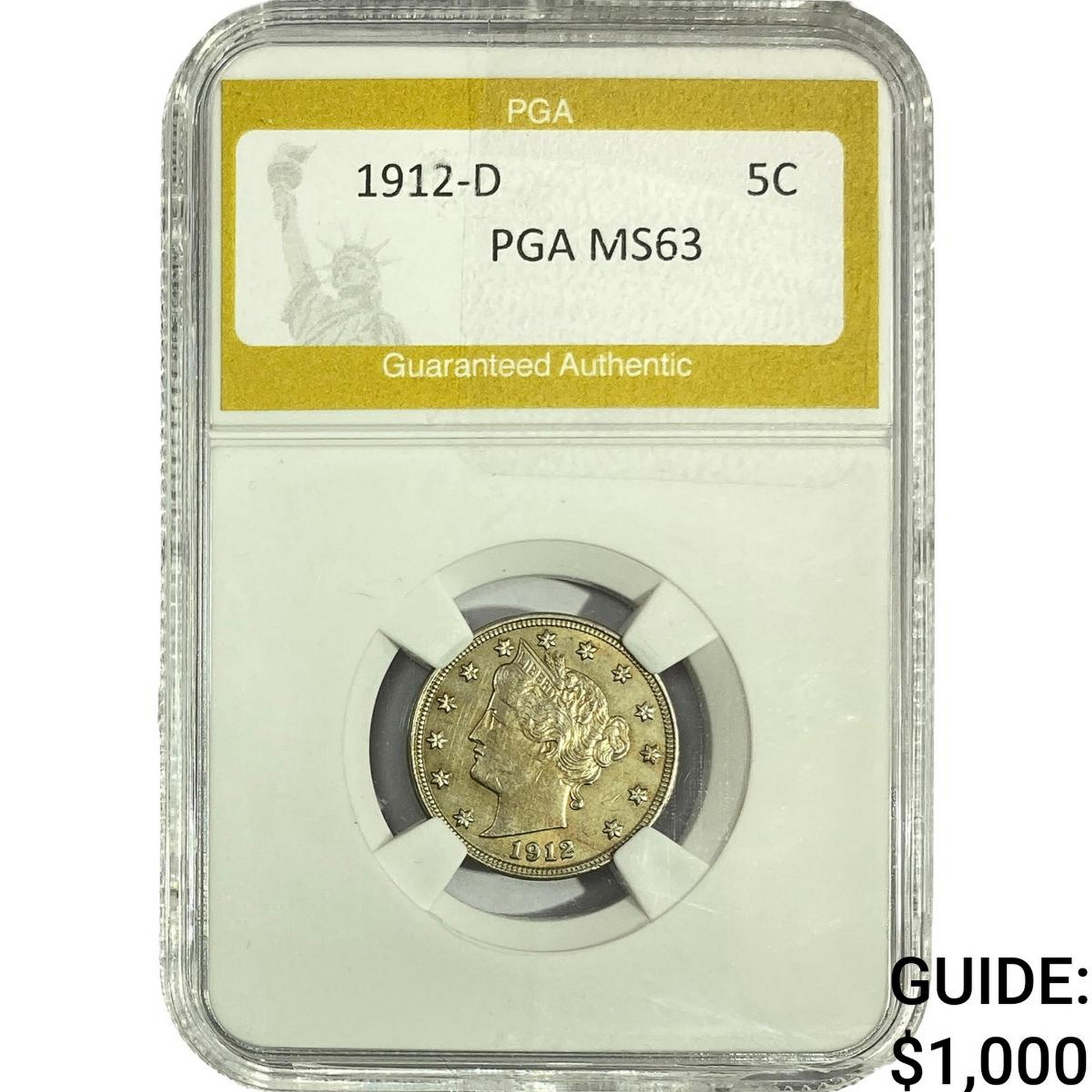 1912-D Liberty Victory Nickel PGA MS63: 1912-D Liberty Victory Nickel PGA MS63