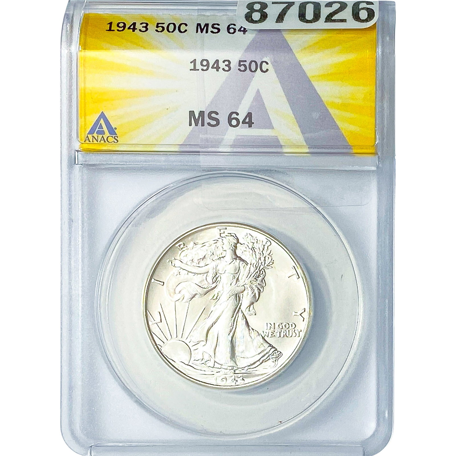 1943 Walking Liberty Half Dollar ANACS MS64: 1943 Walking Liberty Half Dollar ANACS MS64