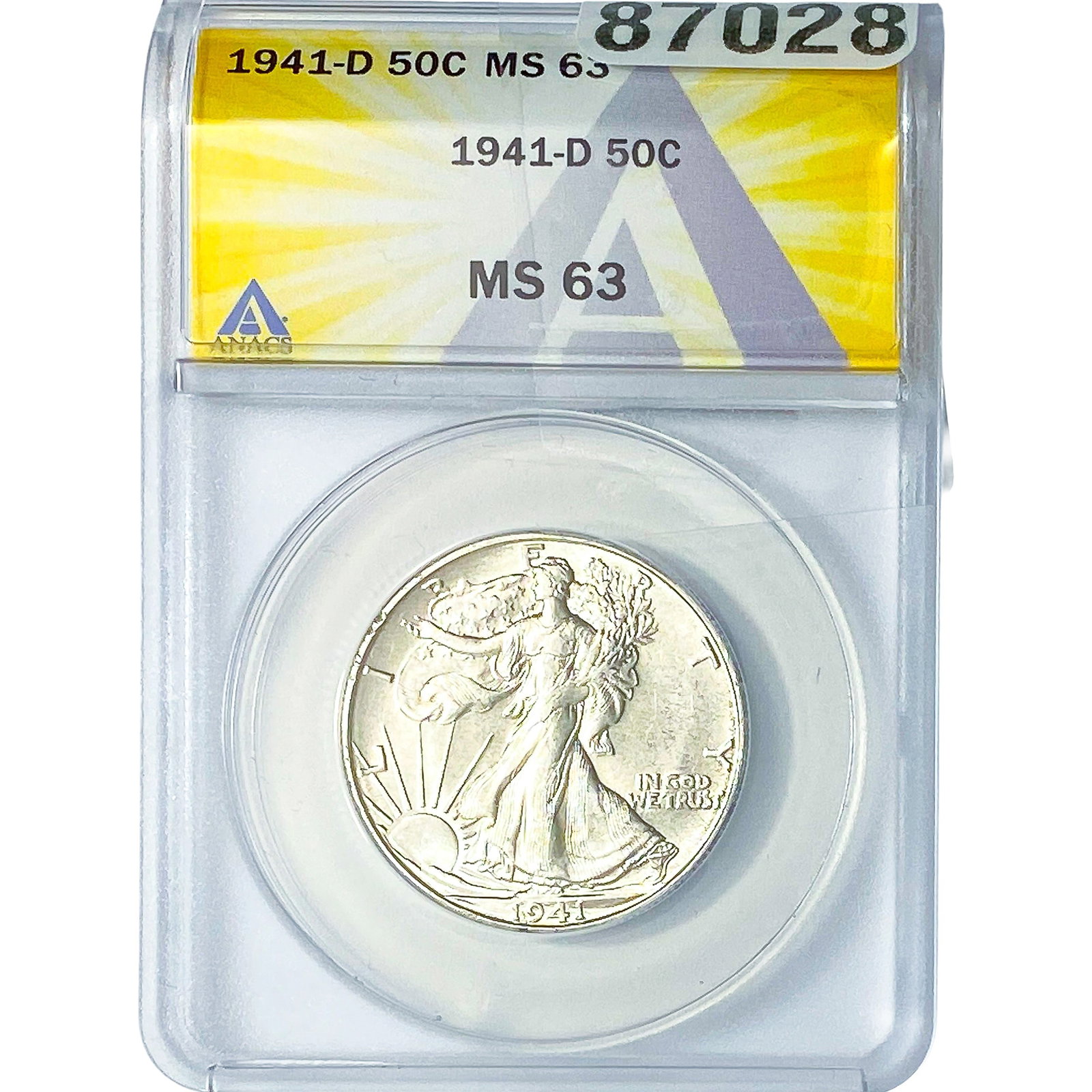 1941-D Walking Liberty Half Dollar ANACS MS63: 1941-D Walking Liberty Half Dollar ANACS MS63
