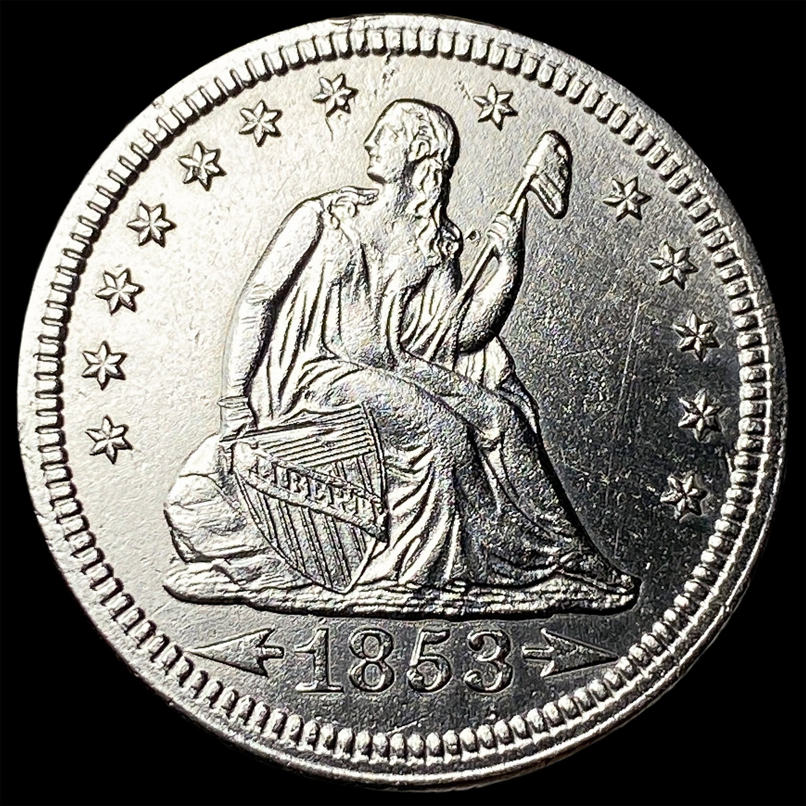 1853 Arrows Seated Liberty Quarter UNCIRCULATED (1 of 2)