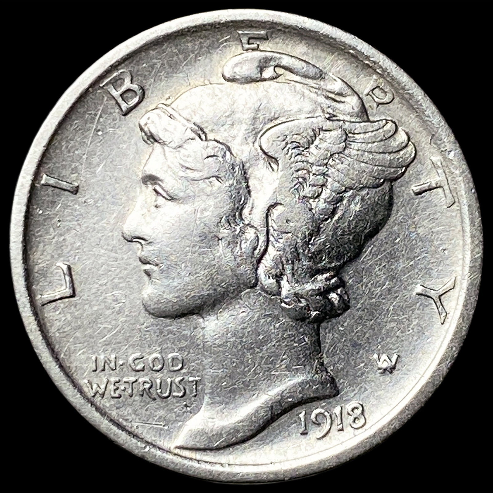1918-S Silver Mercury Dime NEARLY UNCIRCULATED (1 of 2)