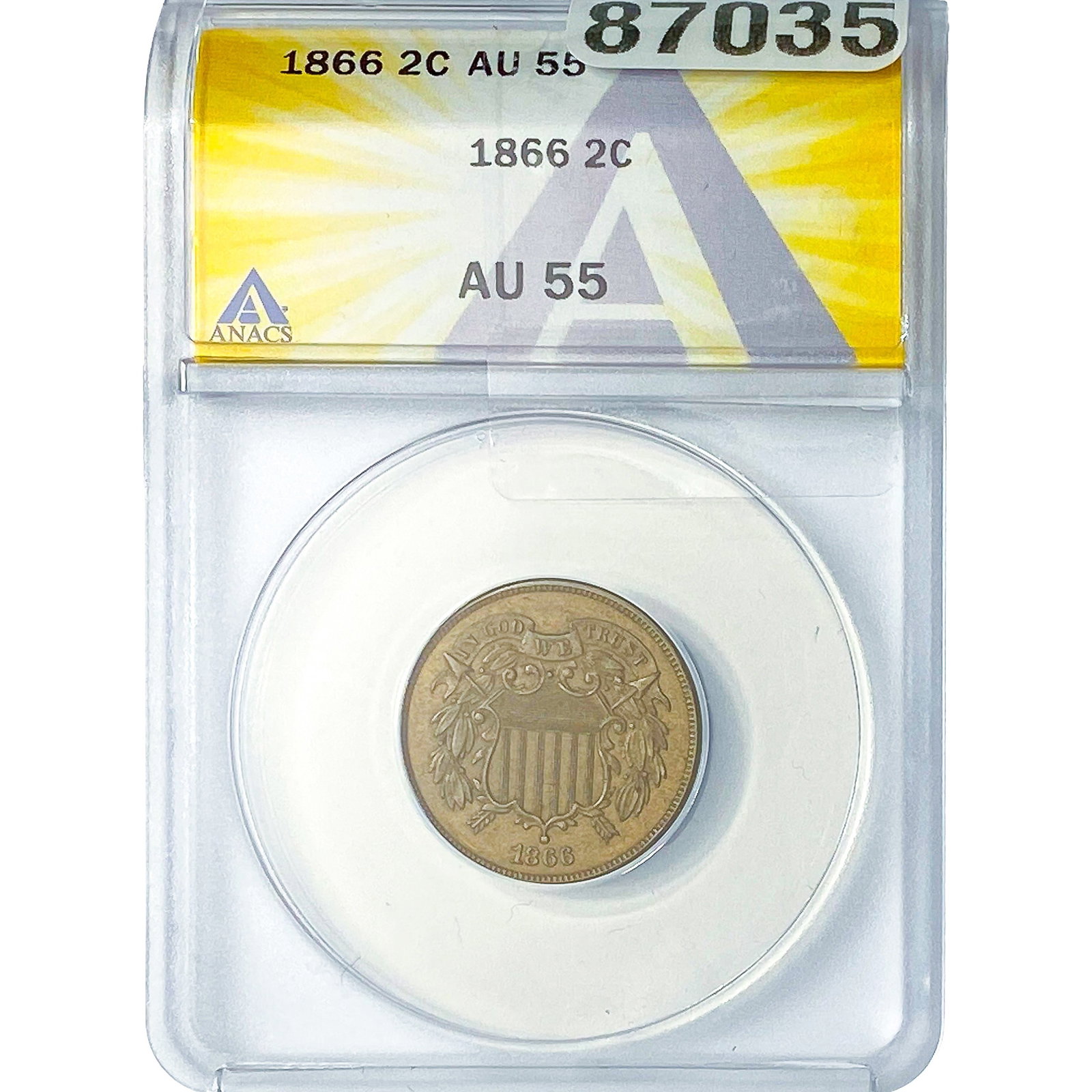 1866 2C Shield ANACS AU55 (1 of 2)