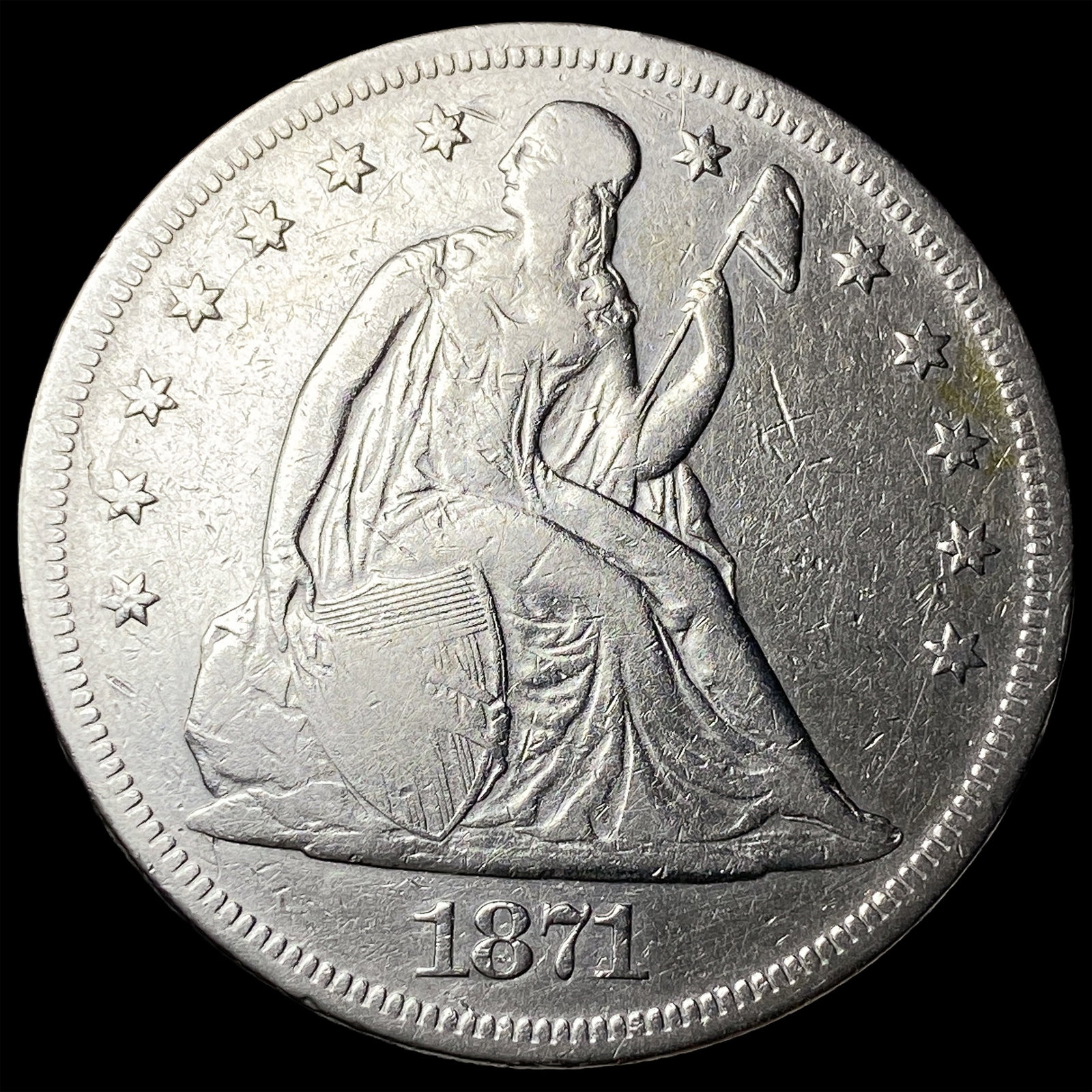 1871 Silver Seated Liberty Dollar NEARLY UNCIRCULATED (1 of 2)