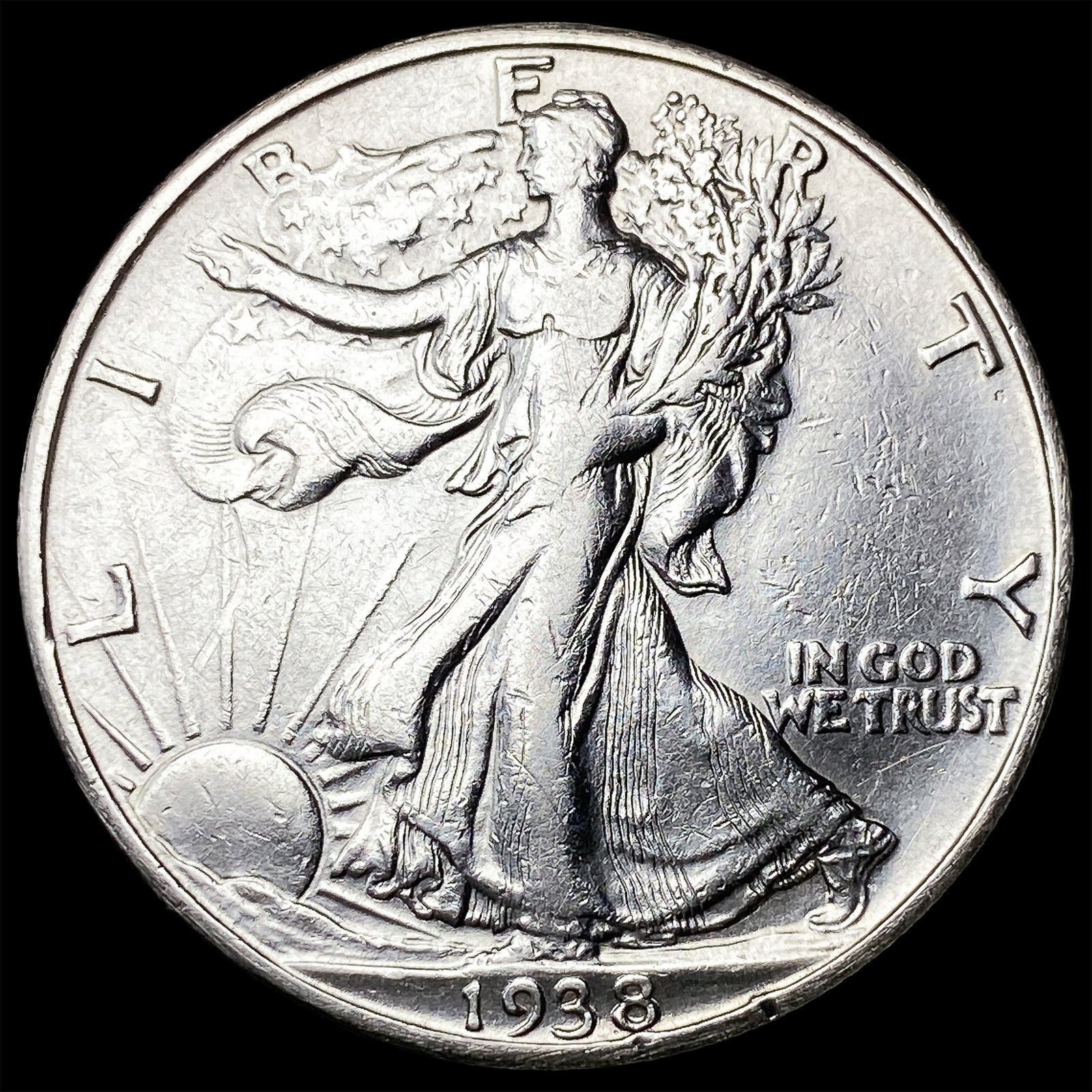 1938-D Silver Walking Liberty Half Dollar CLOSELY UNCIRCULATED: 1938-D Silver Walking Liberty Half Dollar CLOSELY UNCIRCULATED