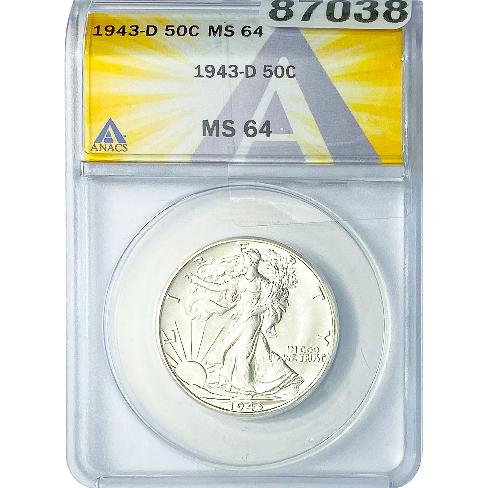 1943-D Walking Liberty Half Dollar ANACS MS64: 1943-D Walking Liberty Half Dollar ANACS MS64