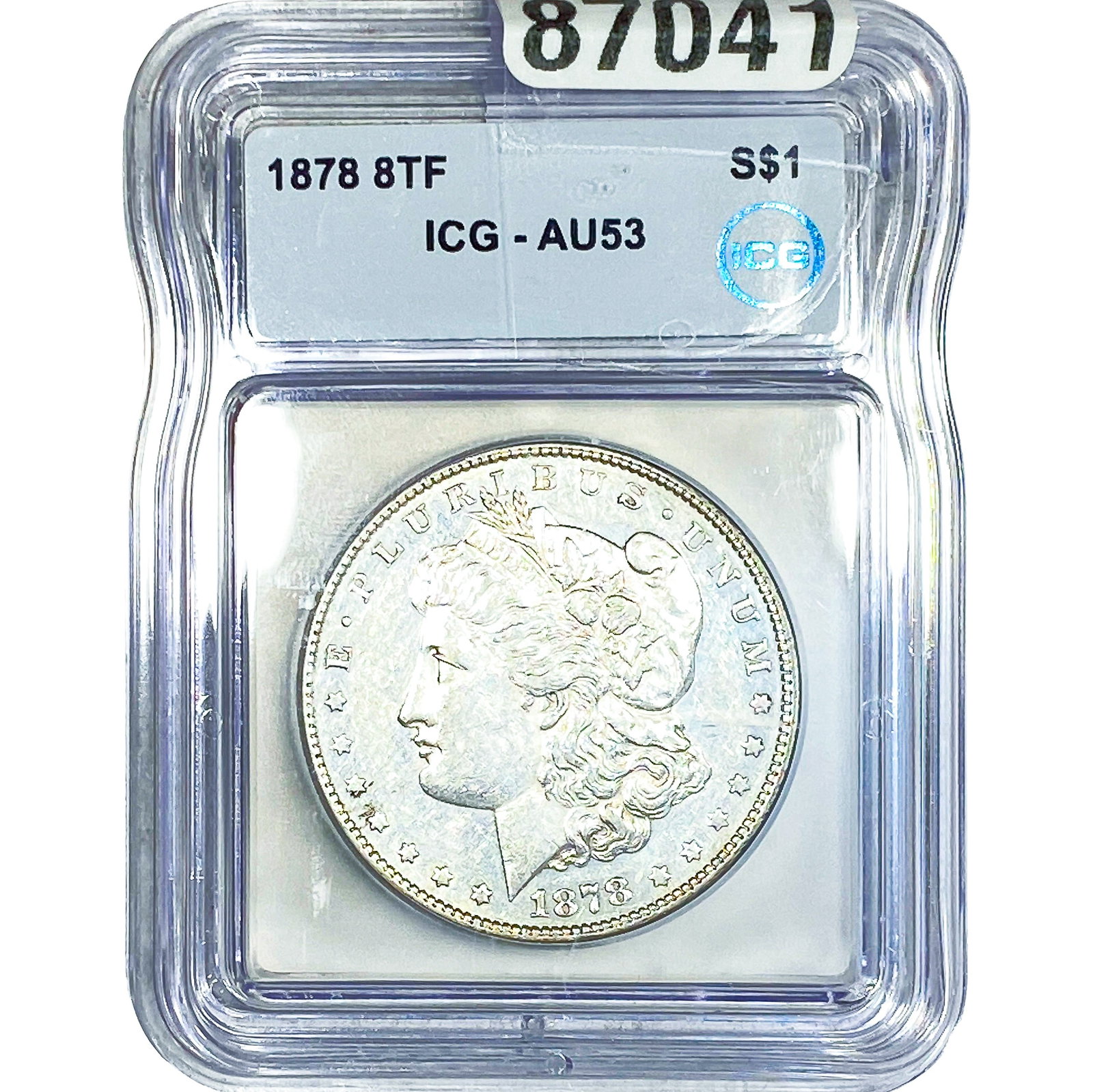1878 8TF Morgan Silver Dollar ICG AU53: 1878 8TF Morgan Silver Dollar ICG AU53