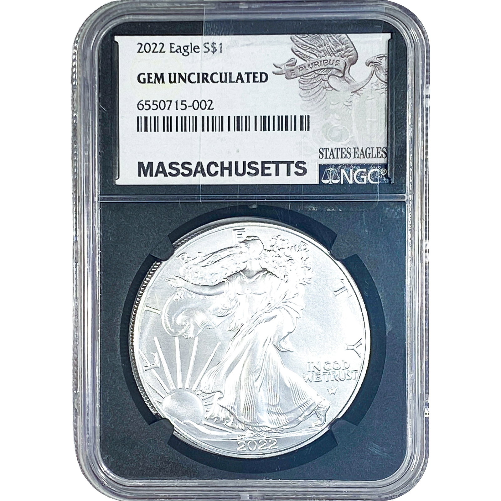2022 Silver Eagle NGC GEM UNC Massachusetts (1 of 2)