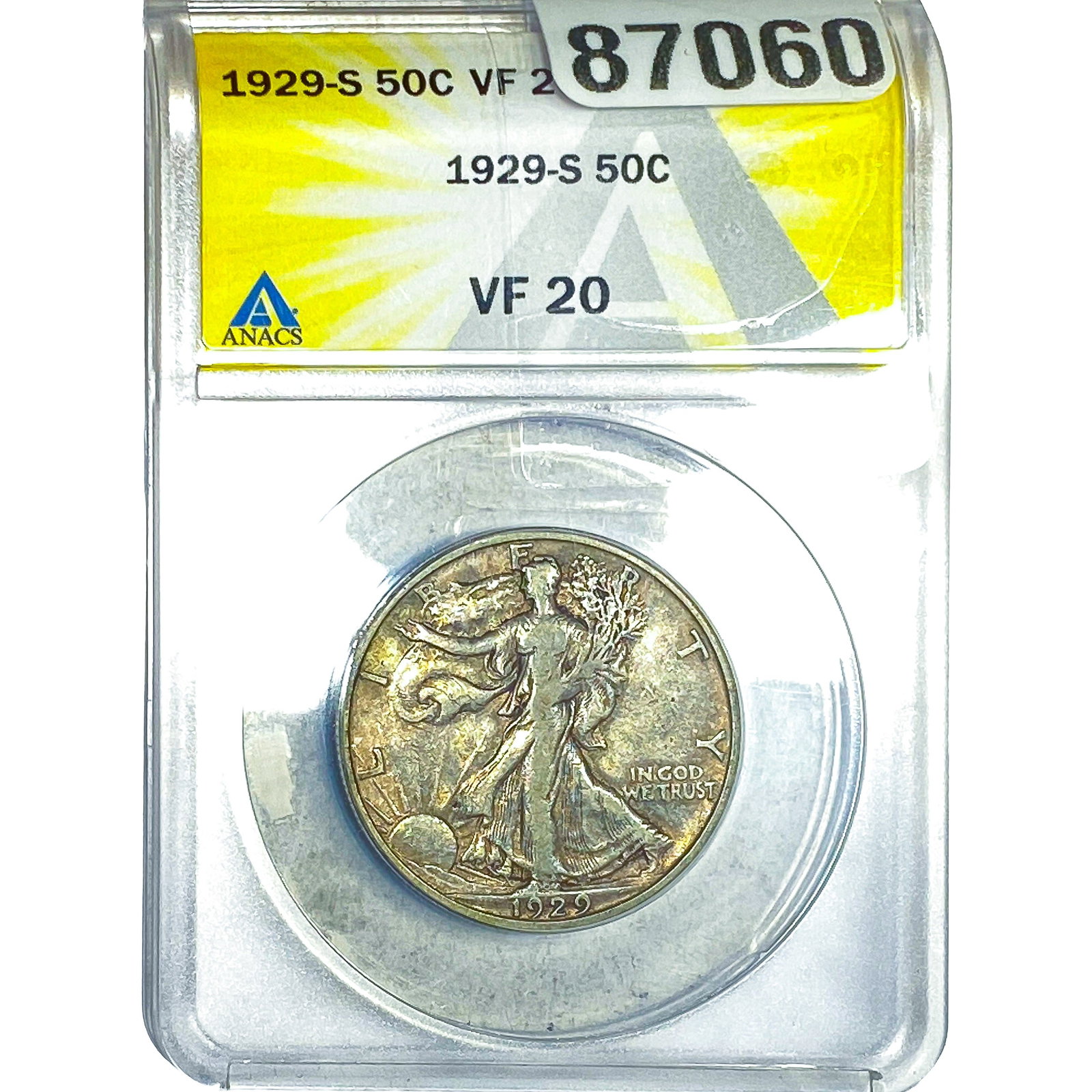 1929-S Walking Liberty Half Dollar ANACS VF20: 1929-S Walking Liberty Half Dollar ANACS VF20