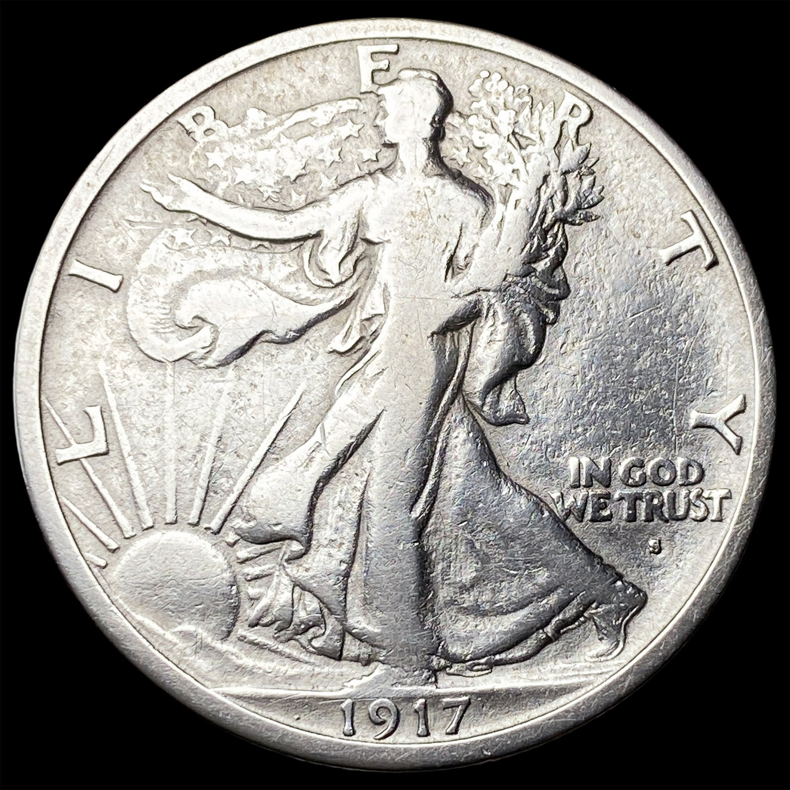 1917-S Silver Walking Liberty Half Dollar LIGHTLY CIRCULATED (1 of 2)