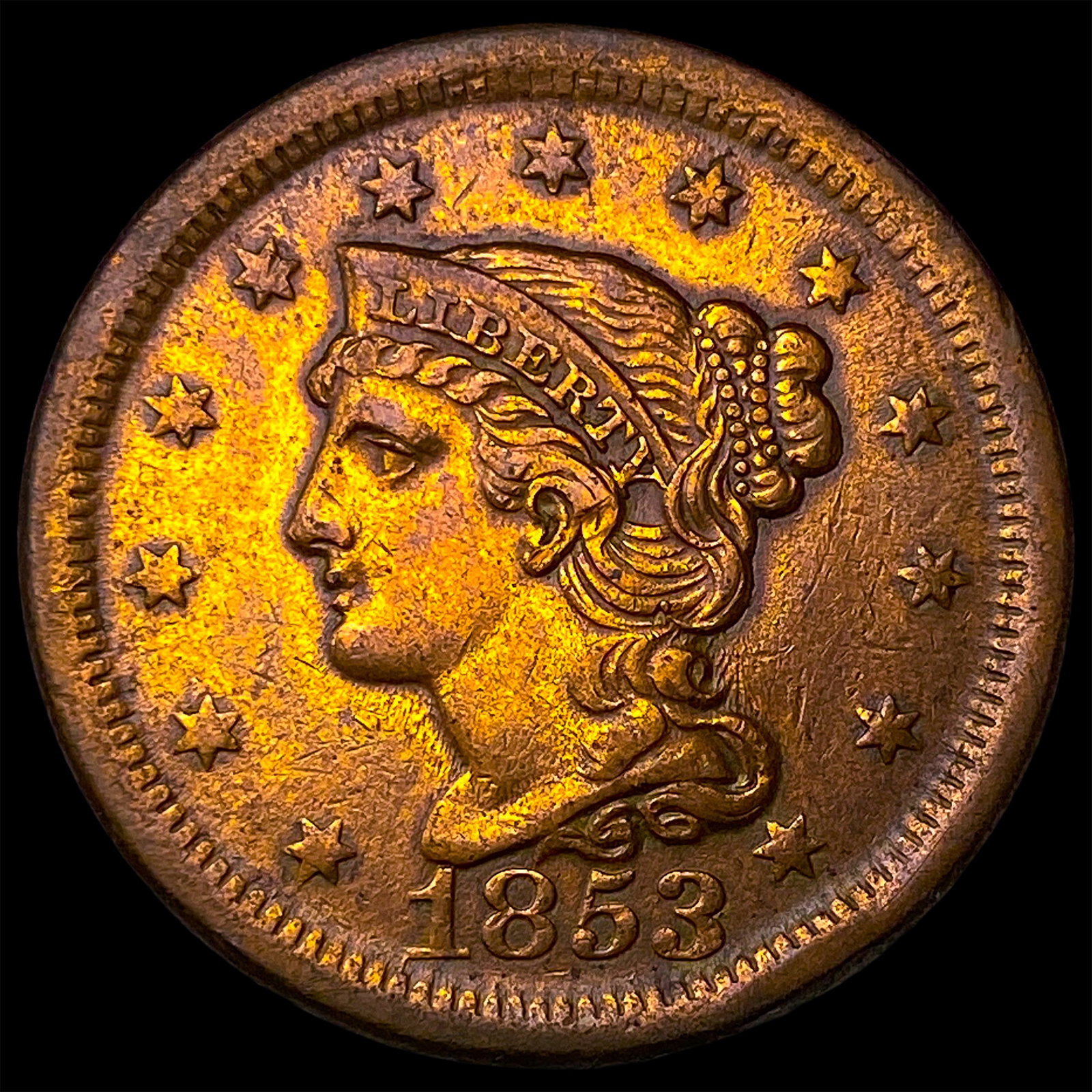 1853 Braided Hair Large Cent CLOSELY UNCIRCULATED (1 of 2)