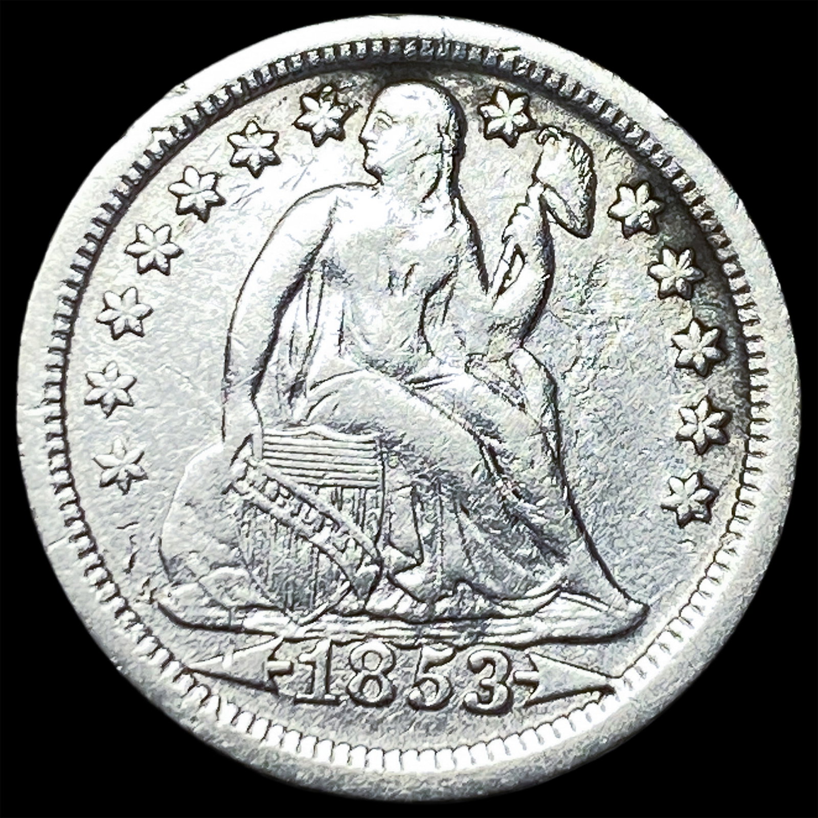 1853 Arrows Seated Liberty Dime CLOSELY UNCIRCULATED: 1853 Arrows Seated Liberty Dime CLOSELY UNCIRCULATED