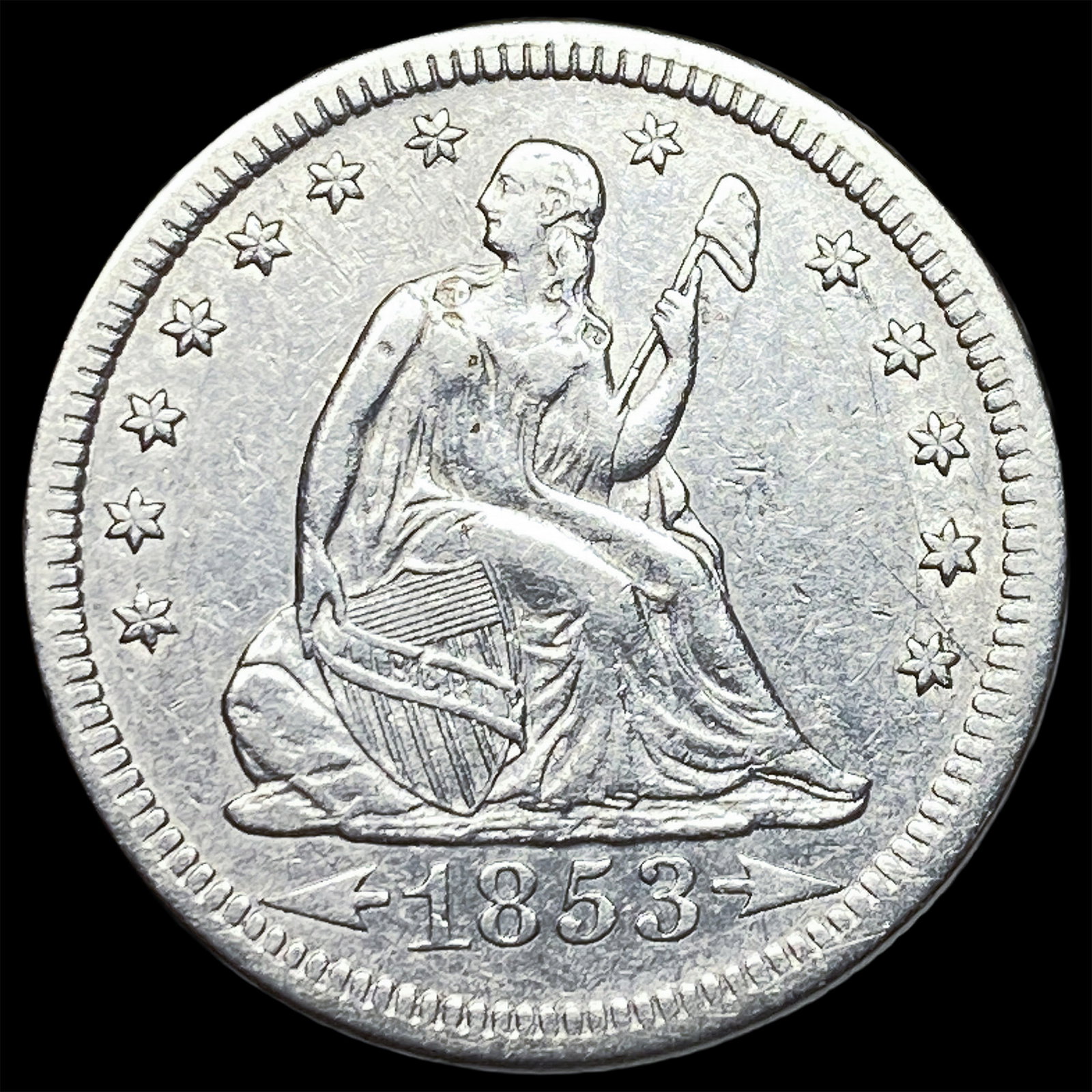 1853 Arrows Seated Liberty Quarter CHOICE AU (1 of 2)