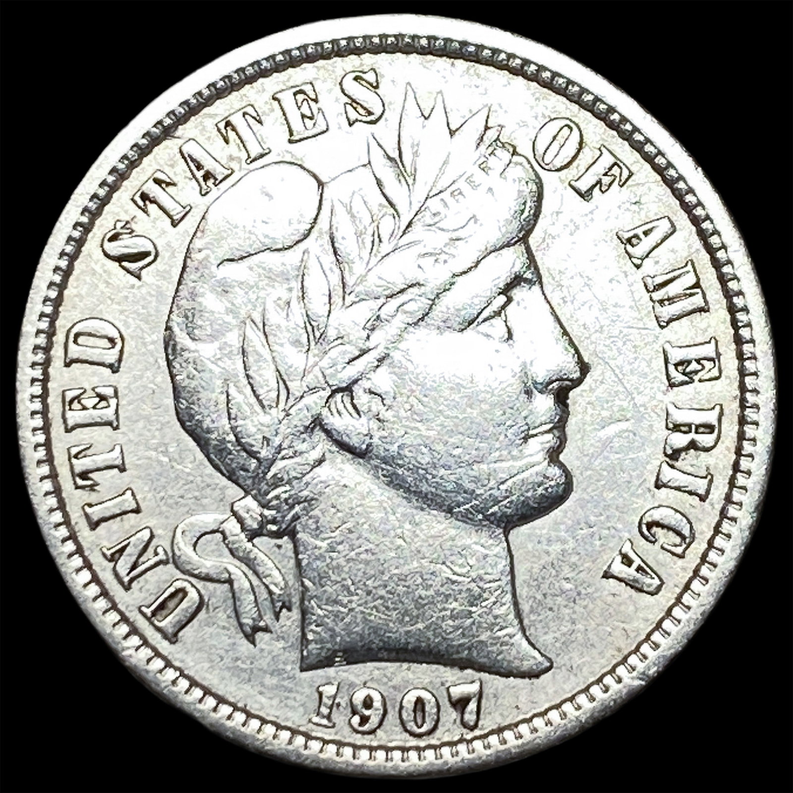 1907-S Silver Barber Dime NEARLY UNCIRCULATED (1 of 2)