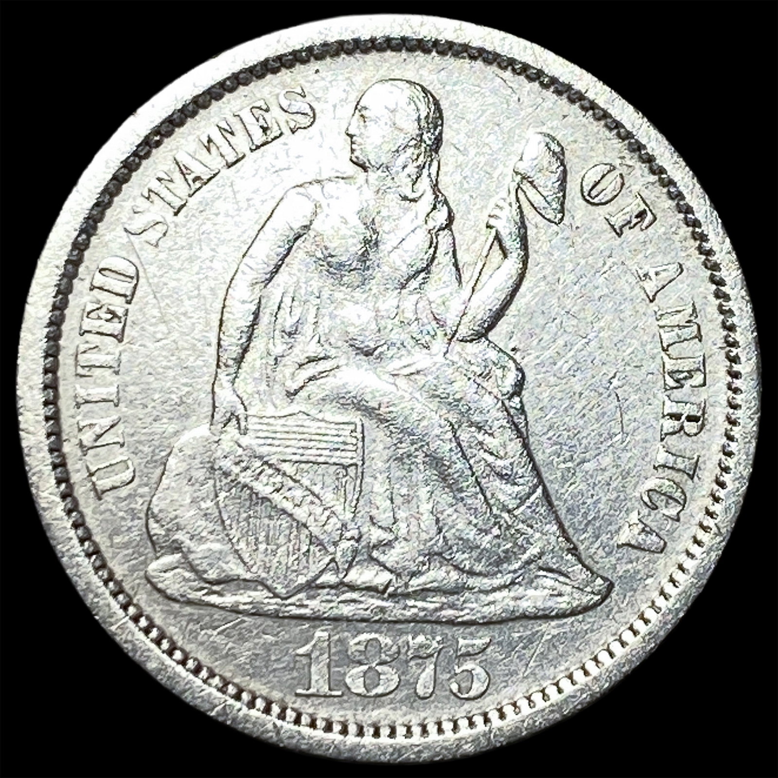 1875-S Silver Seated Liberty Dime NEARLY UNCIRCULATED (1 of 2)