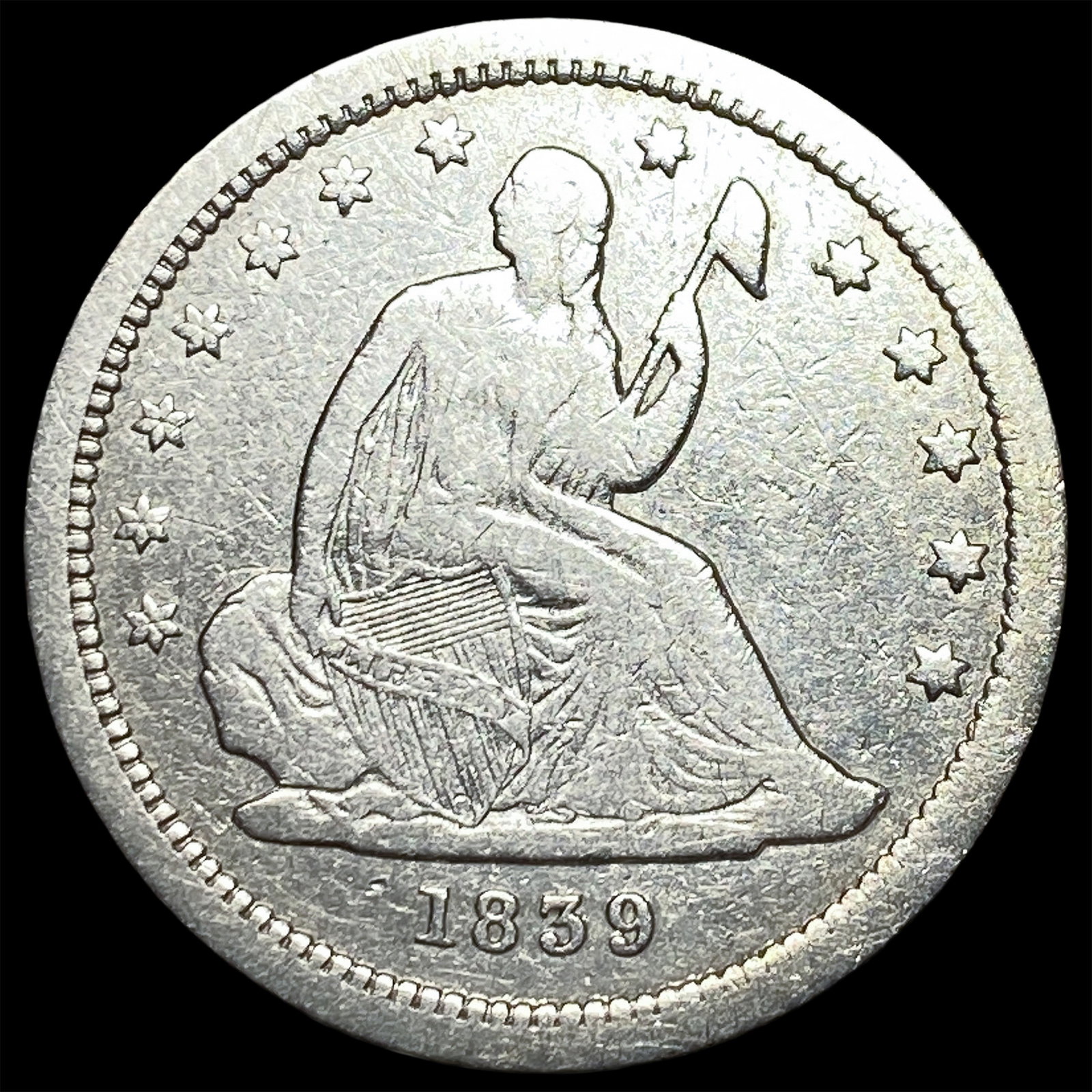 1839 Silver Seated Liberty Quarter LIGHTLY CIRCULATED: 1839 Silver Seated Liberty Quarter LIGHTLY CIRCULATED