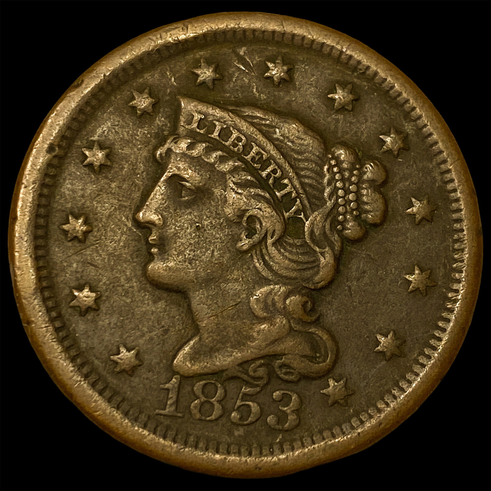 1853 Braided Hair Large Cent NEARLY UNCIRCULATED (1 of 2)